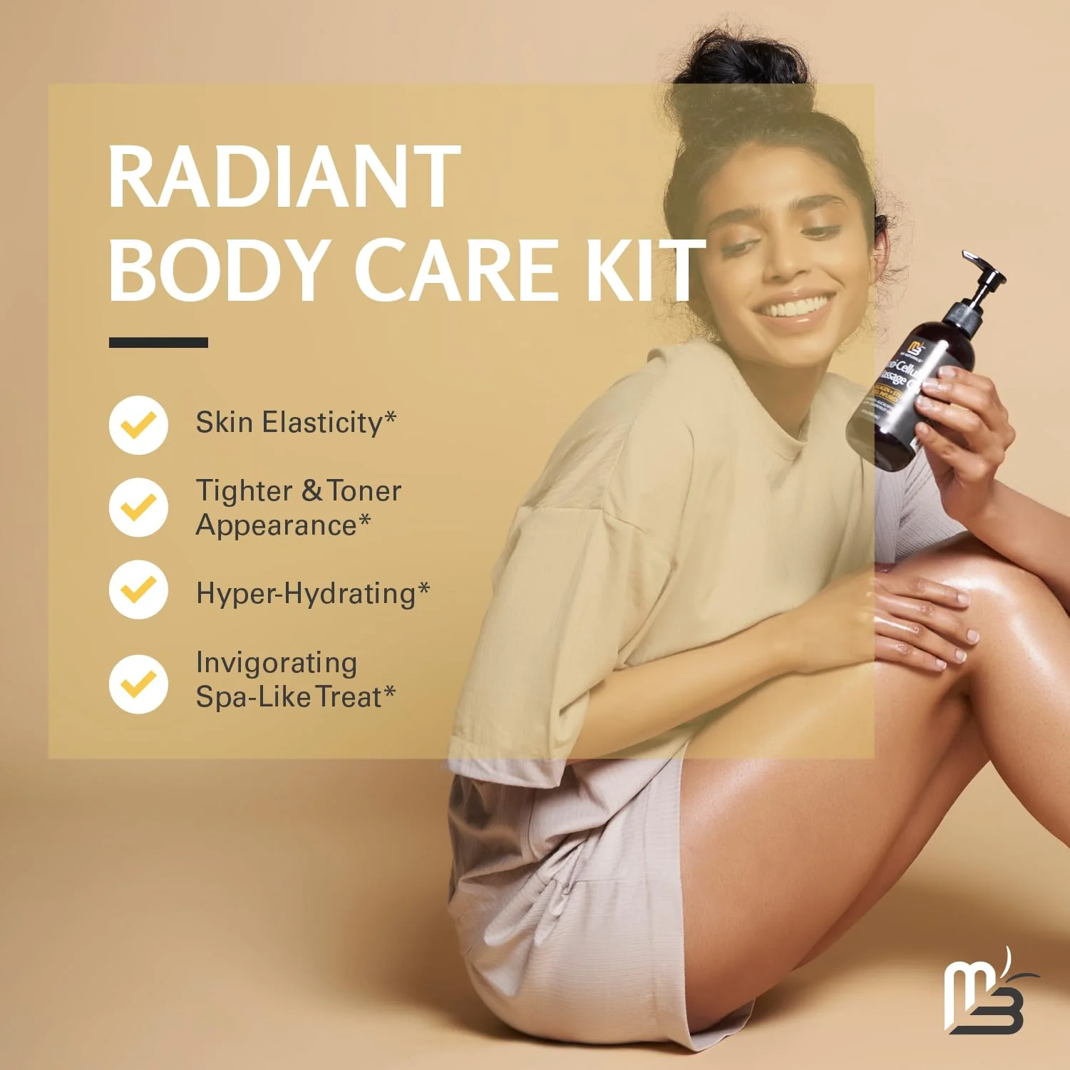 M3 Naturals Anti Cellulite Massage Oil and Firm Dry Brush Kit | Collagen & Stem Cell Skin Tightening Kit | Radiant Body Care Kit for Women - Image 2