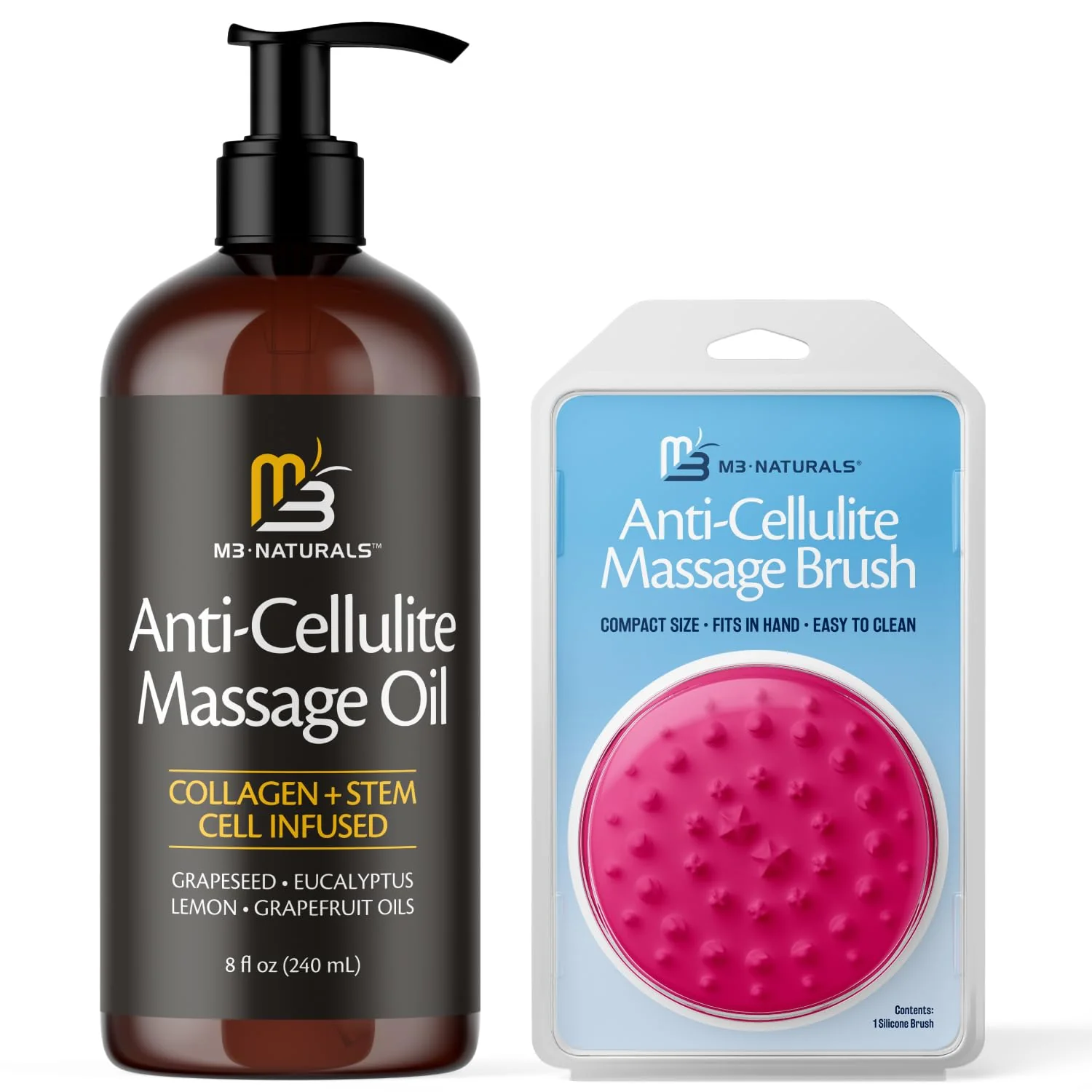 M3 Naturals Anti Cellulite Massage Oil and Silicone Body Brush – Collagen and Stem Cell Skin Tightening Formula for Smoothing and Firming – 8 Fl Oz - Image 6