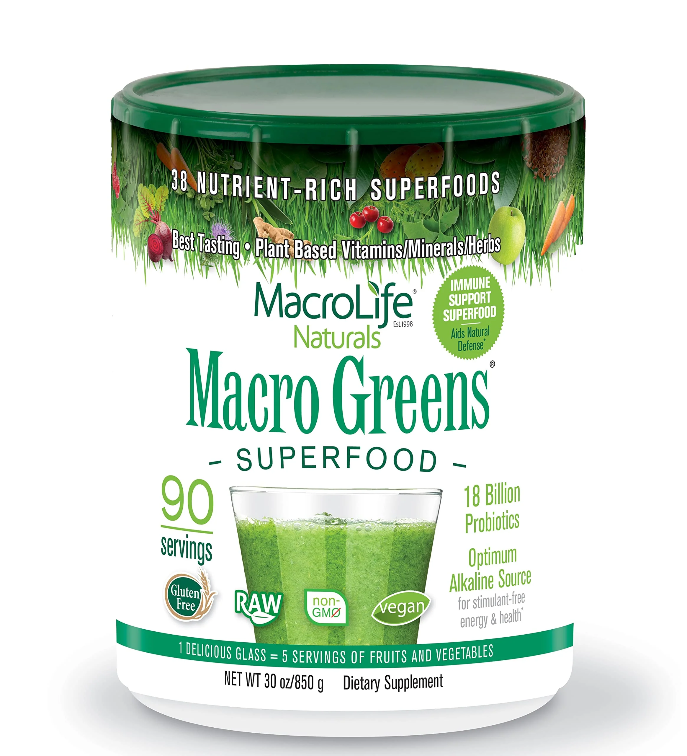 MacroLife Naturals Macro Greens Powder 38 Superfood Probiotic Antioxidant Enzyme & Herbal Supplement Immunity Energy Cleanse - Non-GMO Vegan Gluten-Free Dairy-Free - 30oz (90 Servings) - Image 13
