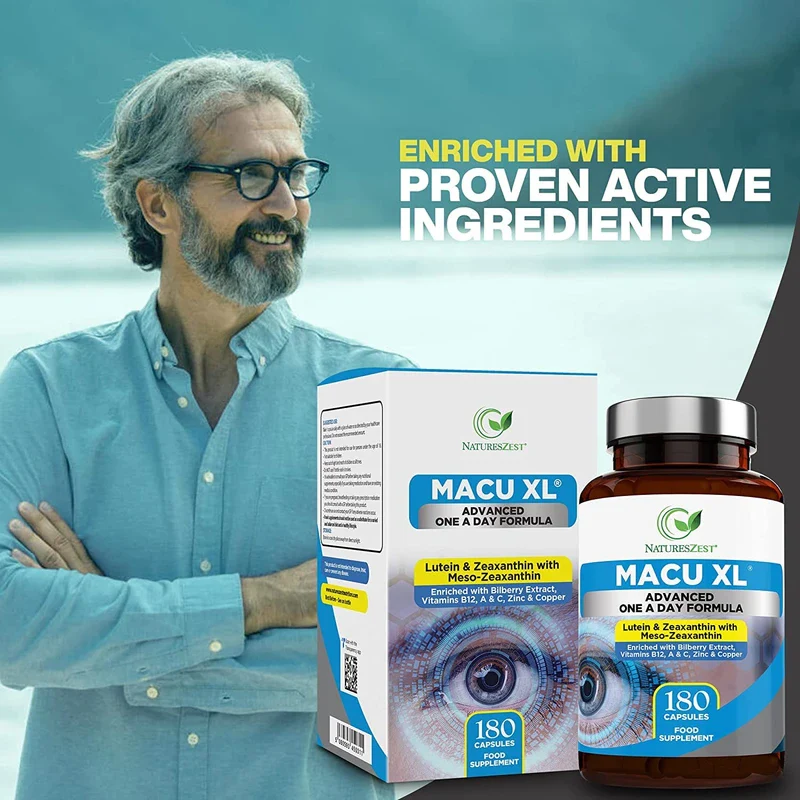 Macu XL - Lutein and Zeaxanthin Supplement - 6 Month Supply with Meso Zeaxanthin, Bilberry Extract, Vitamins A, B12 & Zinc, 180 Vegan Capsules - Eye Supplement for Vision Health – Packaging May Vary - Image 3