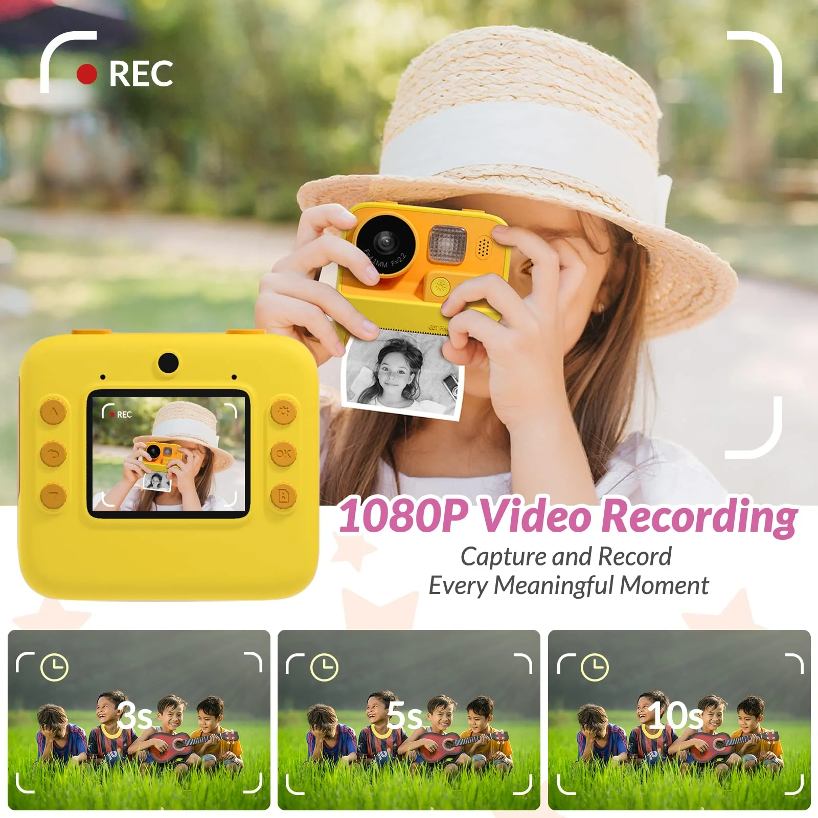 Mafiti Kids Camera Instant Print, 48MP Digital Camera Selfie 1080P Video with 32G TF Card, Toys Gifts for Girls Boys Aged 3-12 for Christmas/Birthday/Holiday (Orange) - Image 7