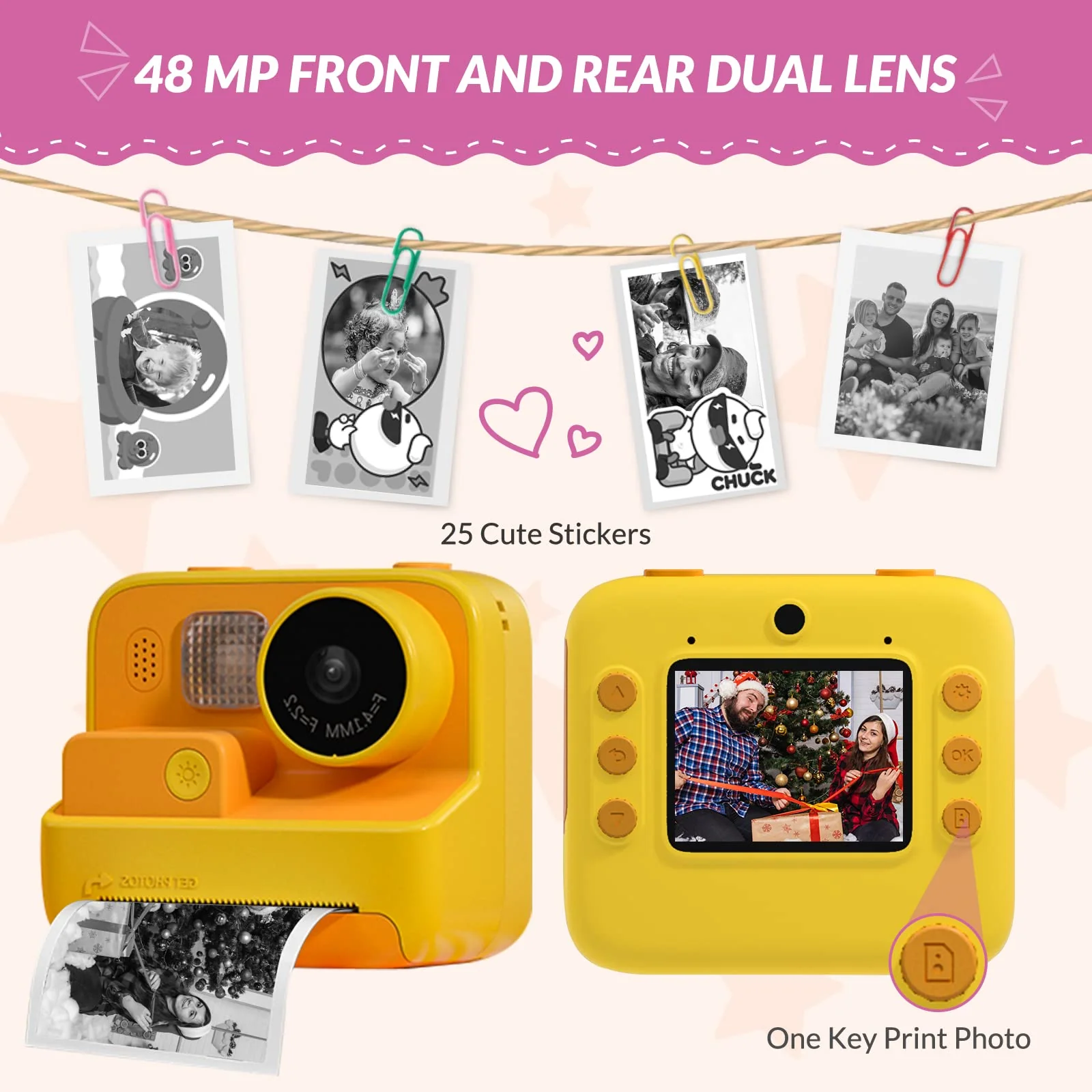 Mafiti Kids Camera Instant Print, 48MP Digital Camera Selfie 1080P Video with 32G TF Card, Toys Gifts for Girls Boys Aged 3-12 for Christmas/Birthday/Holiday (Orange) - Image 8