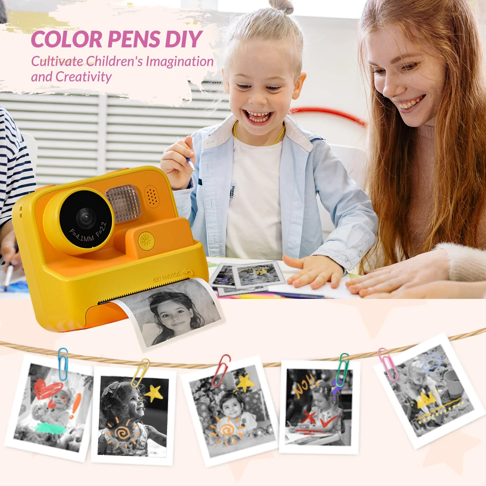 Mafiti Kids Camera Instant Print, 48MP Digital Camera Selfie 1080P Video with 32G TF Card, Toys Gifts for Girls Boys Aged 3-12 for Christmas/Birthday/Holiday (Orange) - Image 4