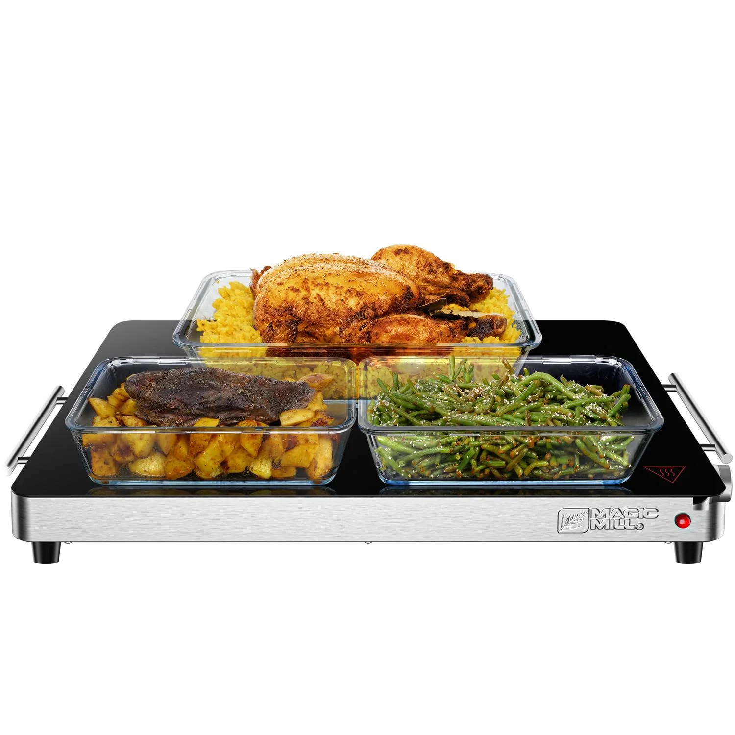 Magic Mill Premium-Grade Glass Food Warmer for Parties Buffet, XL Stainless Steel Modern Electric Warming Tray, Adjustable Temperature Control, Advanced Precision-Engineered Heating System Size-21x16 - Image 2