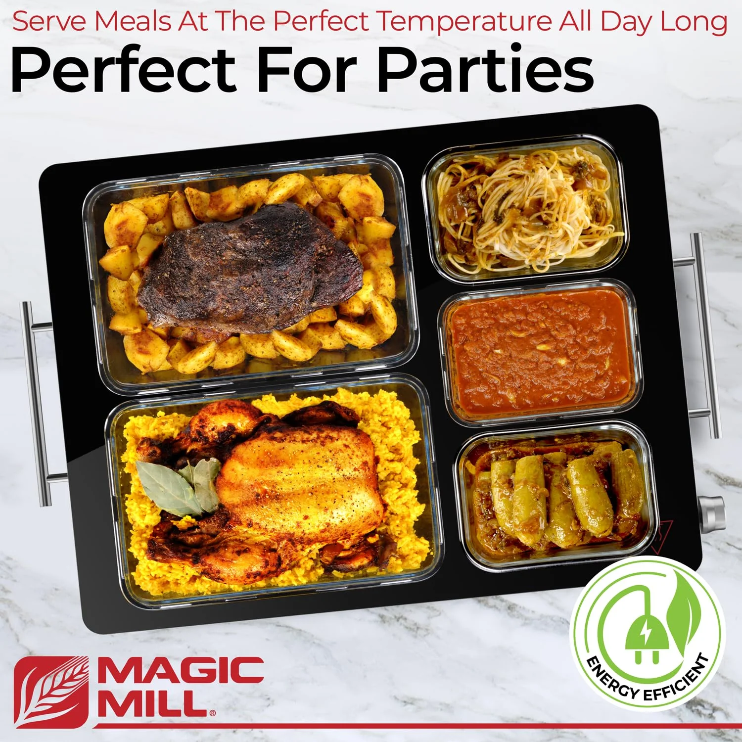 Magic Mill Premium-Grade Glass Food Warmer for Parties Buffet, XL Stainless Steel Modern Electric Warming Tray, Adjustable Temperature Control, Advanced Precision-Engineered Heating System Size-21x16 - Image 8
