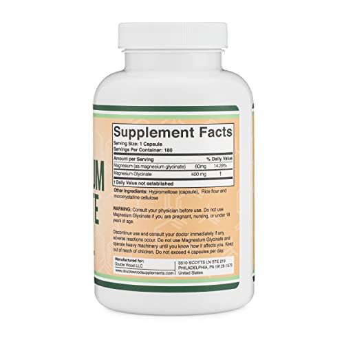 Magnesium Glycinate 400mg, 180 Capsules (Vegan Safe, Manufactured and Third Party Tested in The USA, Gluten Free, Non-GMO) High Absorption Magnesium by Double Wood Supplements - Image 4