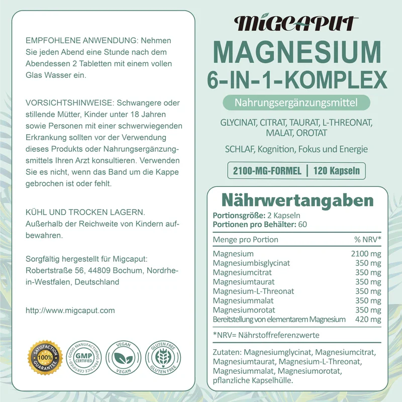 Magnesium Komplex - Premium: Aus 5 hochwertigen Verbindungen - 400mg elementares Magnesium pro Tagesdosis - Laborgeprüft, vegan, hochdosiert - Image 6