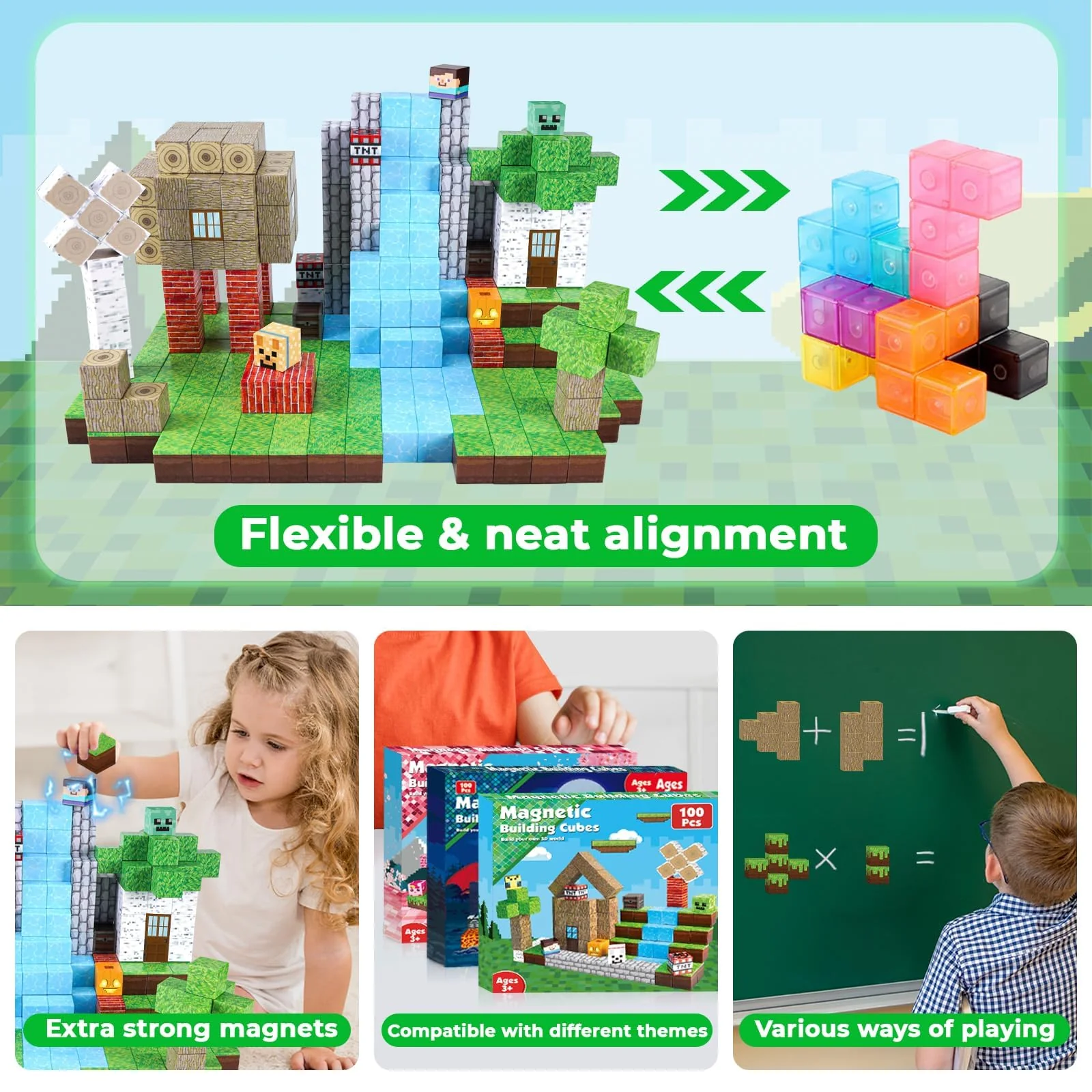 Magnetic Blocks-100PCS Magnetic Building Blocks, Magnetic Tiles Kids Build Cubes 2025 Upgraded STEM Game Toys, Christmas Birthday Gifts for Boys & Girls Ages 3+ - Image 3