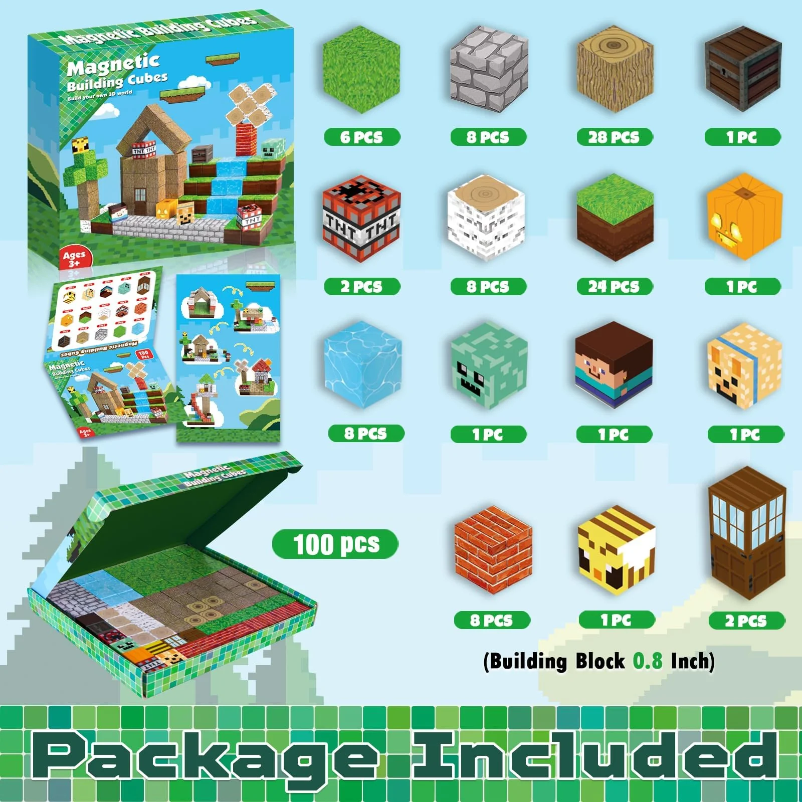 Magnetic Blocks-100PCS Magnetic Building Blocks, Magnetic Tiles Kids Build Cubes 2025 Upgraded STEM Game Toys, Christmas Birthday Gifts for Boys & Girls Ages 3+ - Image 6