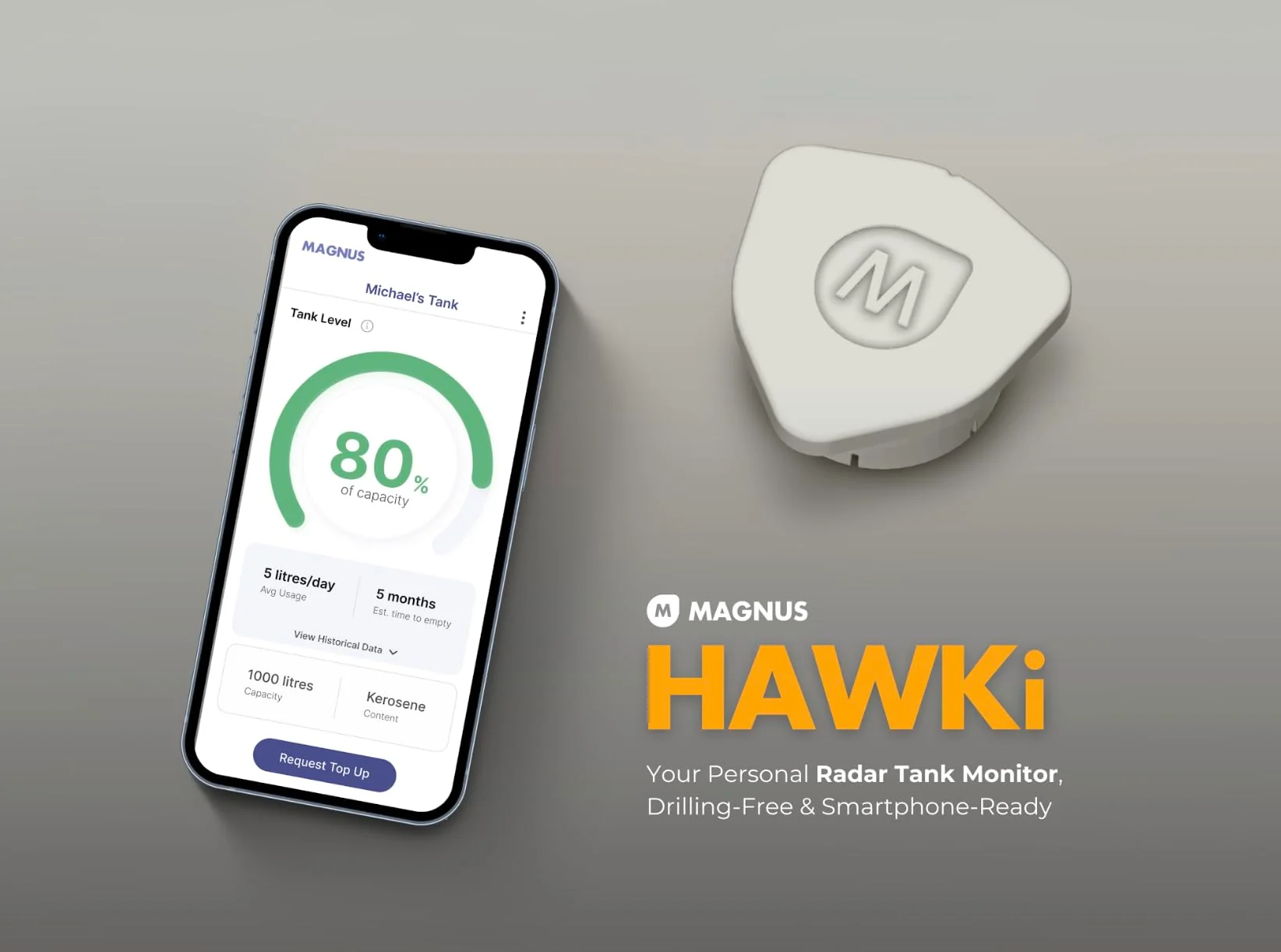 Magnus HAWKi Smart Oil Tank Level Monitor Radar Gauge - Bluetooth Connection to Phone App, Universal Fit - No Drilling Required - Plastic Oil Tank Level Gauge. - Image 2