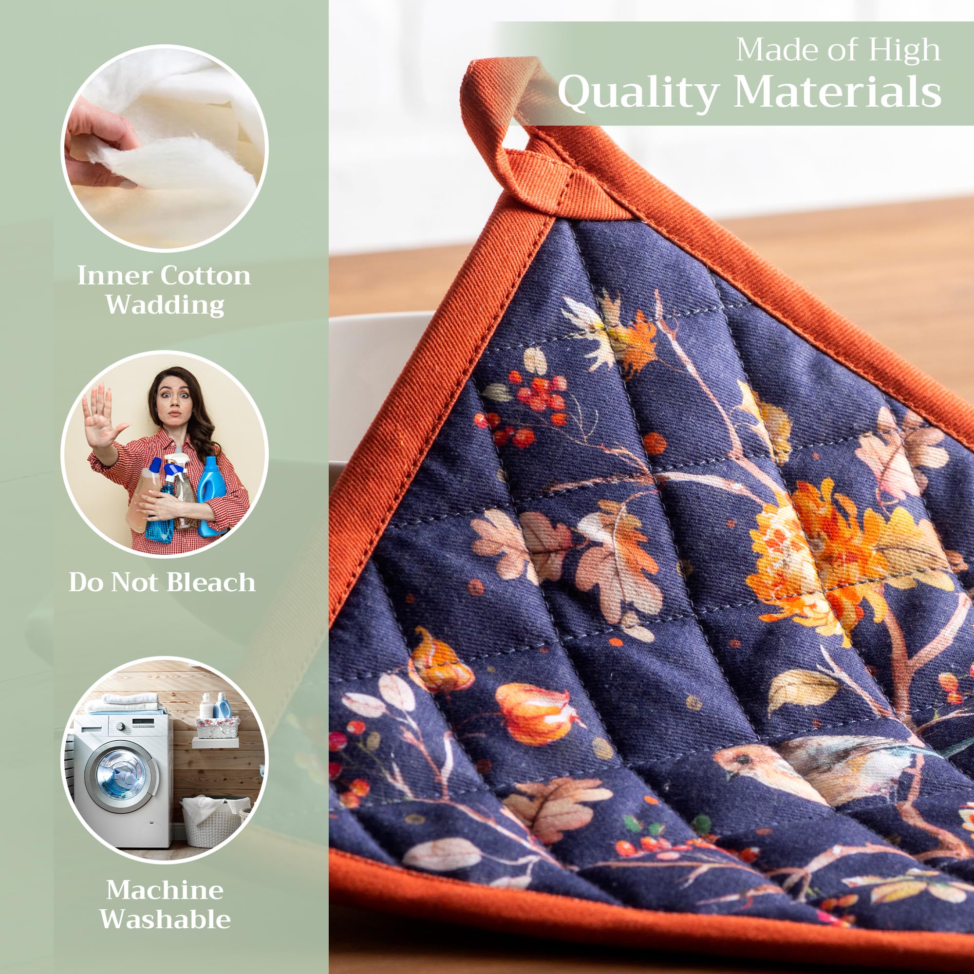 Maison d' Hermine Pot Holders Set 100% Cotton Heat Resistant Potholders 8" x 8" Hot Pads with Loop for Thanksgiving Christmas Decorations BBQ Baking Handling Hot Pans (Pack of 2, Kelim - Infinity) - Image 6