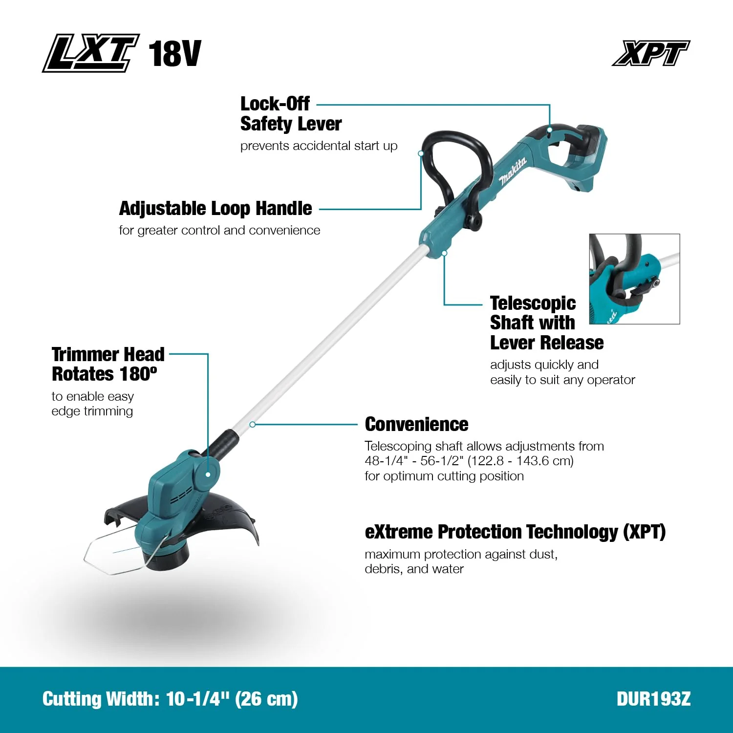 Makita Edge Cutter BL 18V LXT Telescopic DUR193Z String Trimmer - Image 9