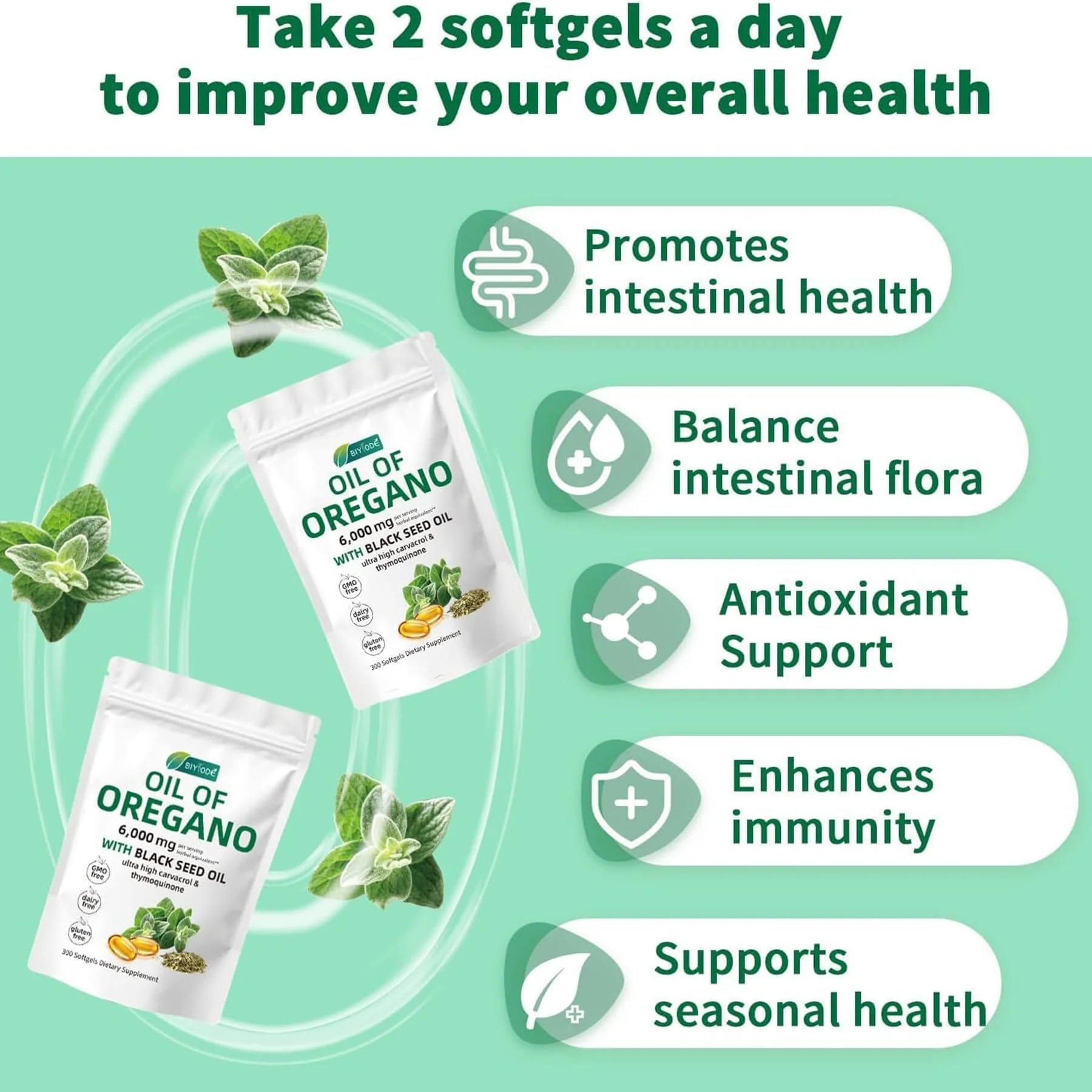 Mamemerri 2-in-1 Oil of Oregano & Black Seed Oil Softgels, 6000mg per Serving, 300 Count, Non-GMO, Immune & Antioxidant Support, Dietary Supplement Capsule - Image 7