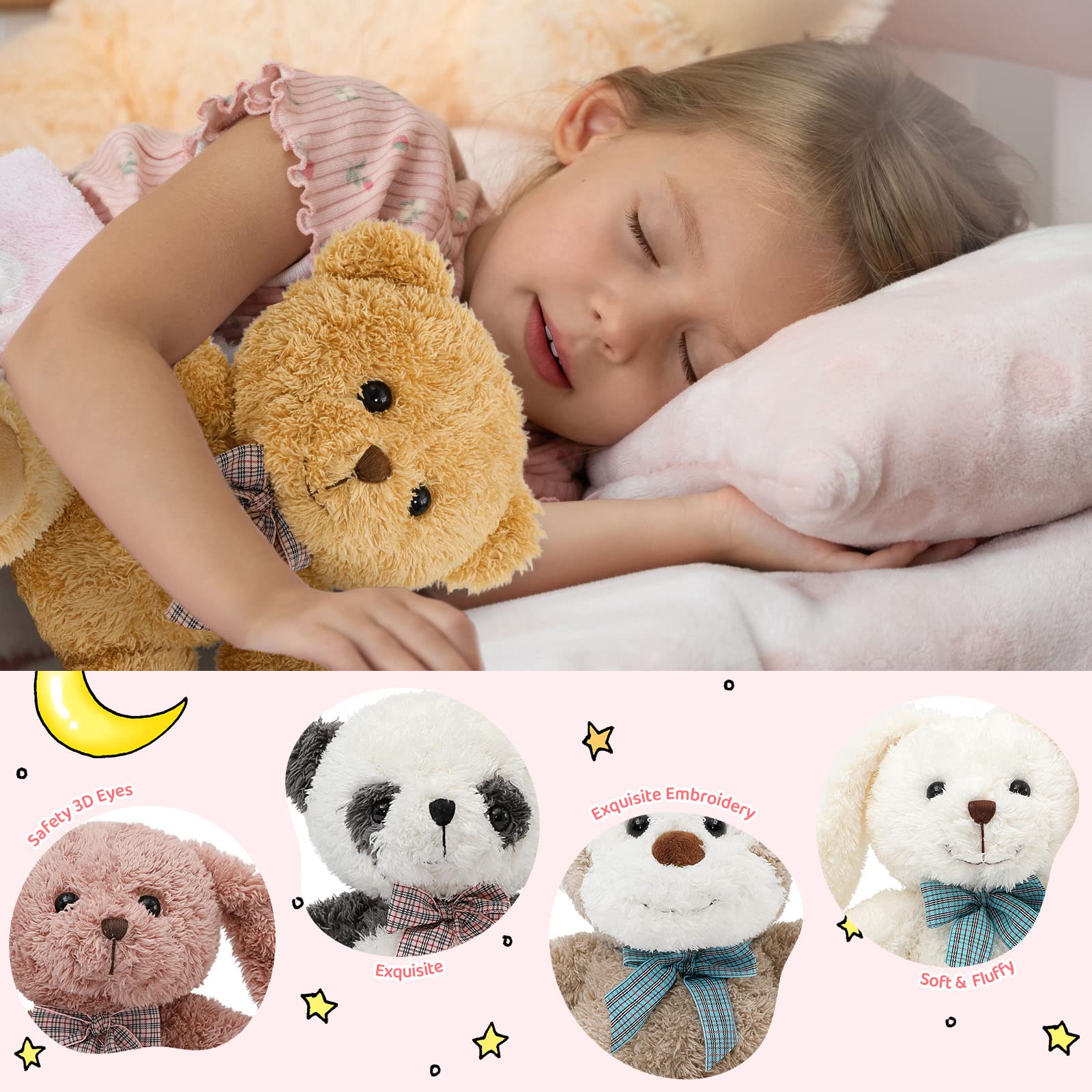MaoGoLan 13 inch Stuffed Animals Bulk Plush Set Toys Bundle Party Favors for Kids Teens Girls - Soft Teddy Bear, Floppy Bunnies, Monkey, Panda - Baby Shower Decor Christmas Easter Gift, 5Pcs - Image 2