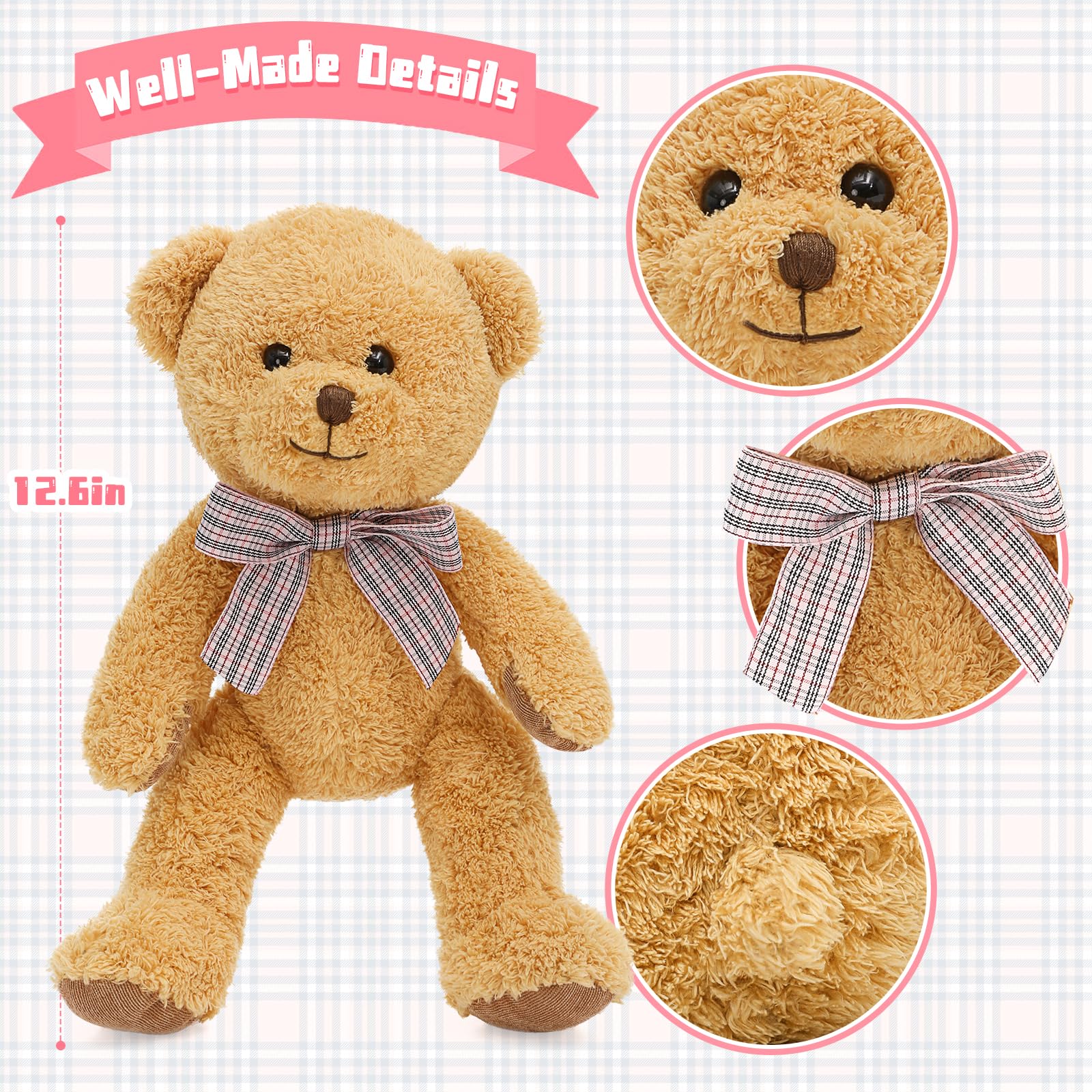 MaoGoLan 13 inch Stuffed Animals Bulk Plush Set Toys Bundle Party Favors for Kids Teens Girls - Soft Teddy Bear, Floppy Bunnies, Monkey, Panda - Baby Shower Decor Christmas Easter Gift, 5Pcs - Image 4