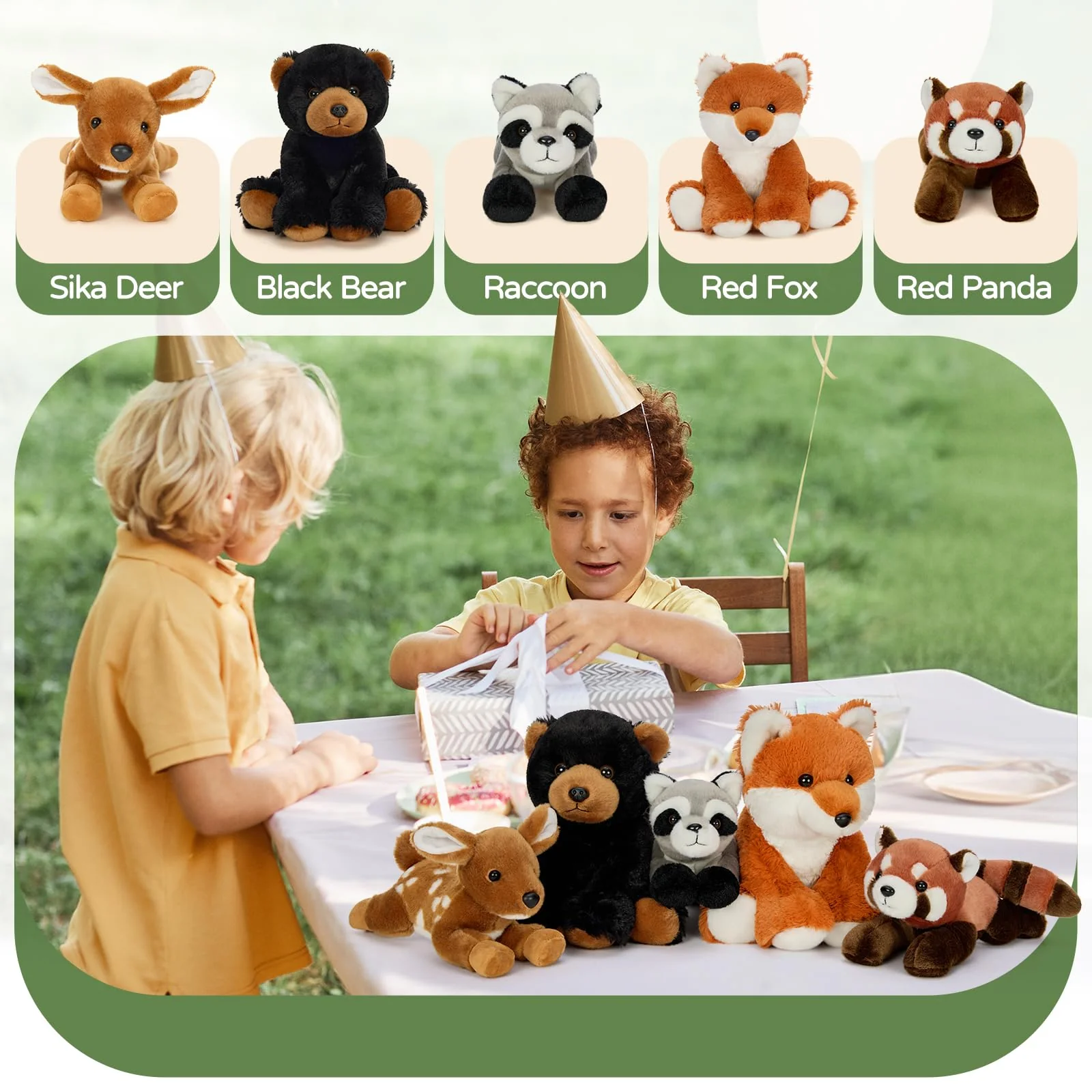 MaoGoLan 8 inch Soft Woodland Animal Toys Stuffed Animals Bulk for Kids - Grizzly Bear Deer Fox Raccoon Red Panda Forest Plushies Set for Girls Theme Party Favors Decorations Gifts Christmas - Image 2