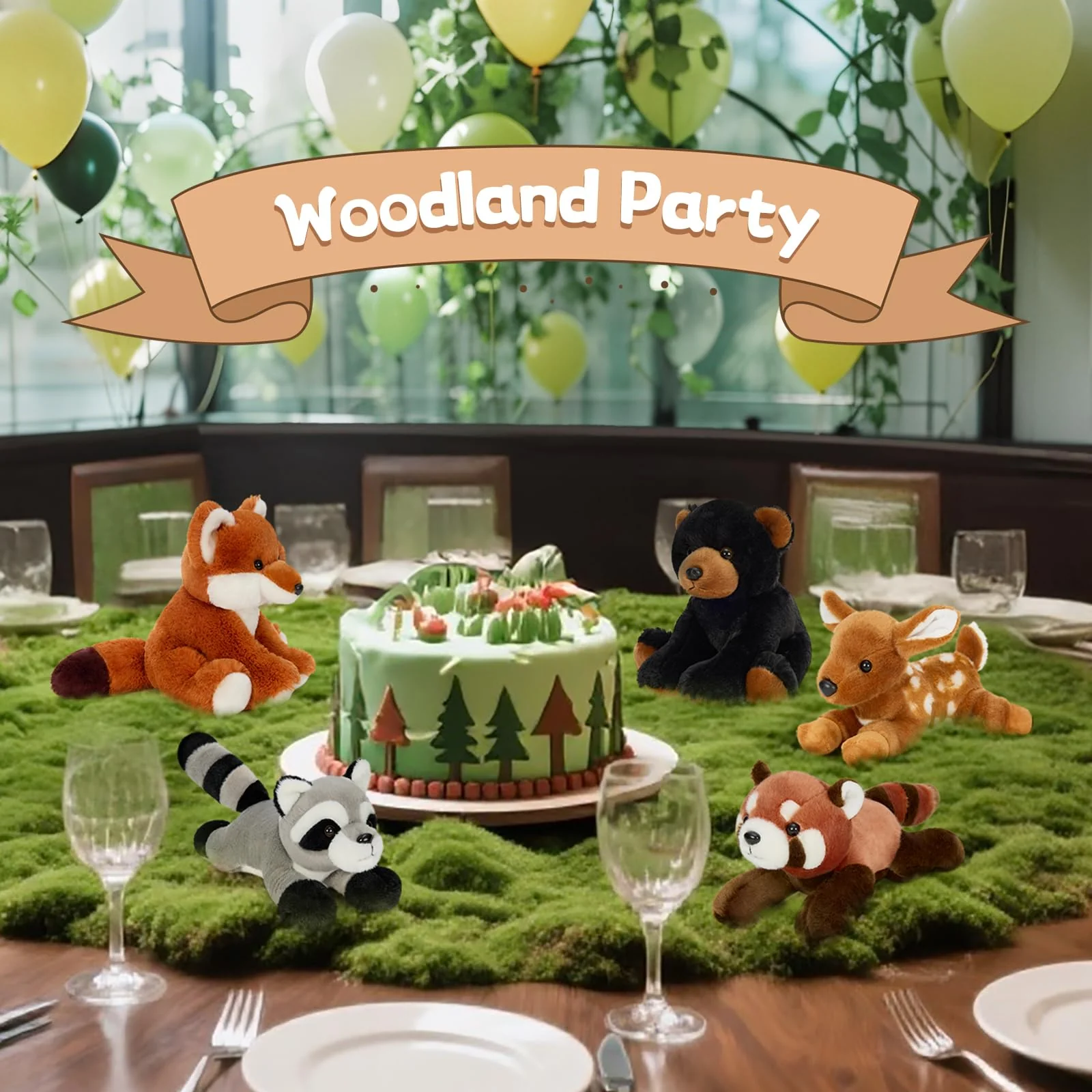 MaoGoLan 8 inch Soft Woodland Animal Toys Stuffed Animals Bulk for Kids - Grizzly Bear Deer Fox Raccoon Red Panda Forest Plushies Set for Girls Theme Party Favors Decorations Gifts Christmas - Image 4