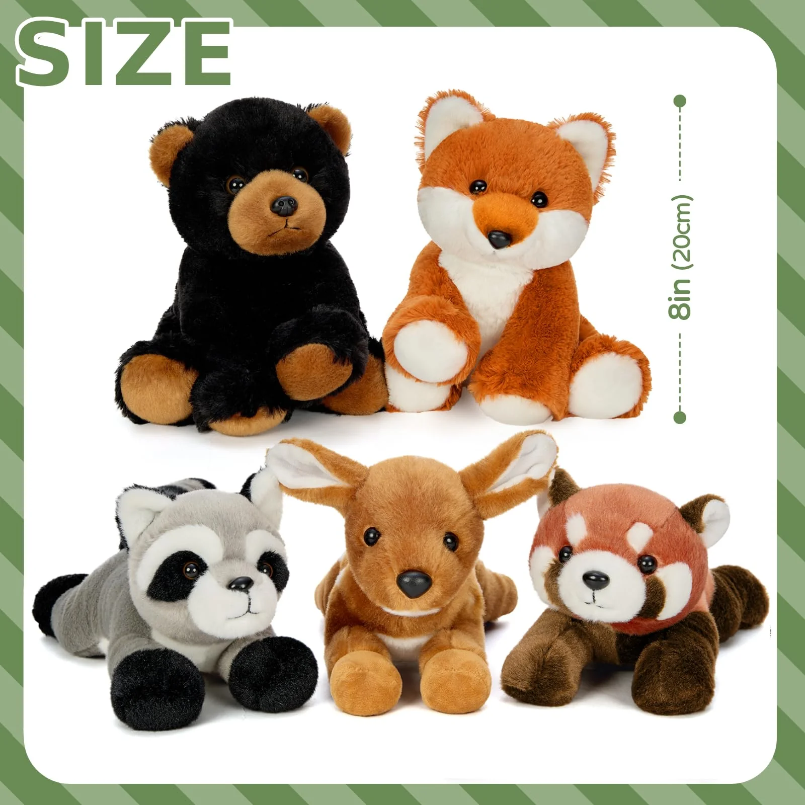 MaoGoLan 8 inch Soft Woodland Animal Toys Stuffed Animals Bulk for Kids - Grizzly Bear Deer Fox Raccoon Red Panda Forest Plushies Set for Girls Theme Party Favors Decorations Gifts Christmas - Image 6