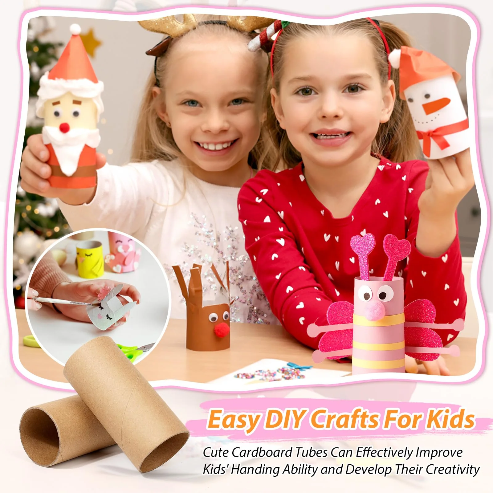 MAPVOLUT 60 PCS Craft Toilet Paper Rolls 3.94"x1.57", Thick Cardboard Tubes for Kids Crafts, Brown Craft Paper Towel Rolls for School Projects, Halloween, Thanksgiving, Christmas, Birthday Gift - Image 4