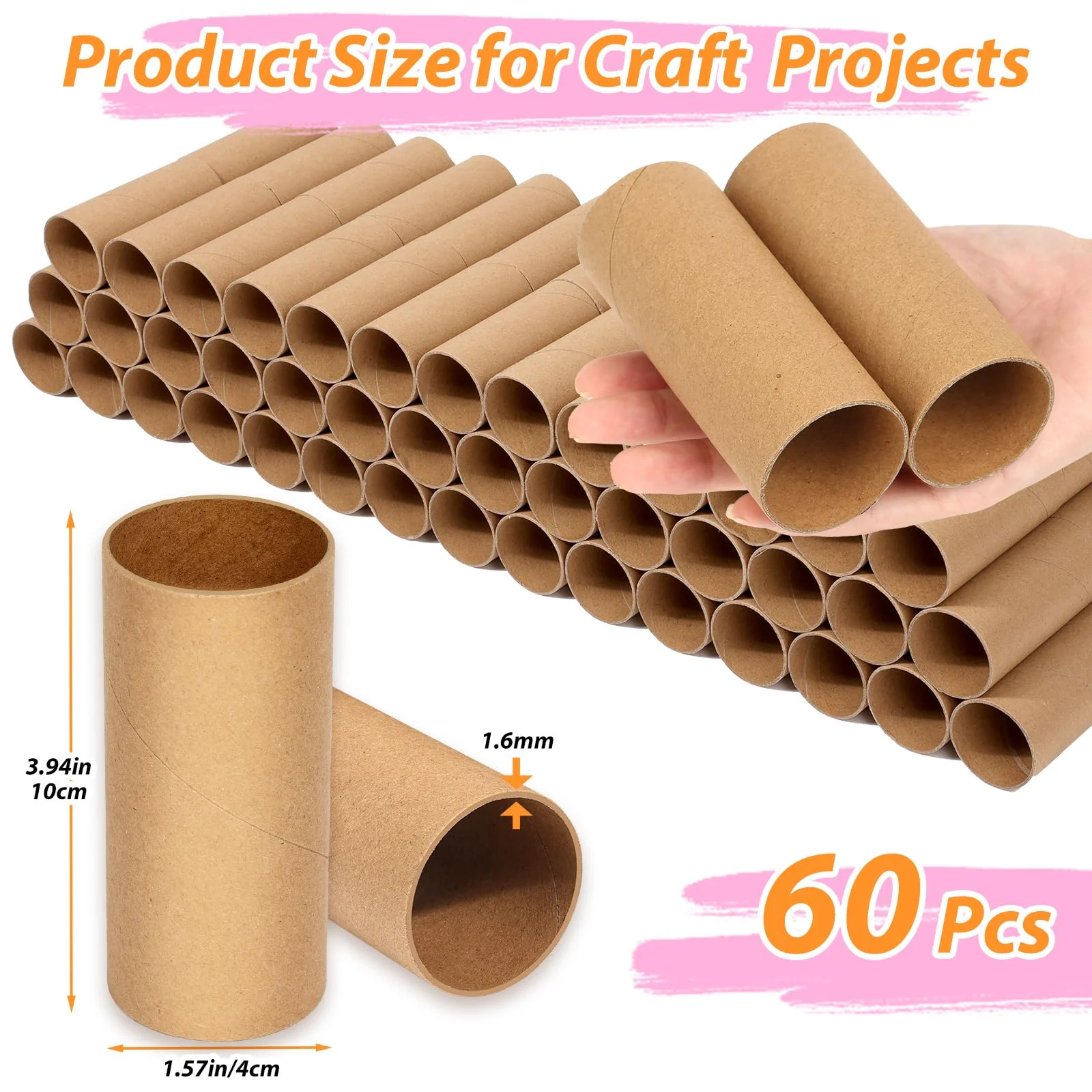 MAPVOLUT 60 PCS Craft Toilet Paper Rolls 3.94"x1.57", Thick Cardboard Tubes for Kids Crafts, Brown Craft Paper Towel Rolls for School Projects, Halloween, Thanksgiving, Christmas, Birthday Gift - Image 6