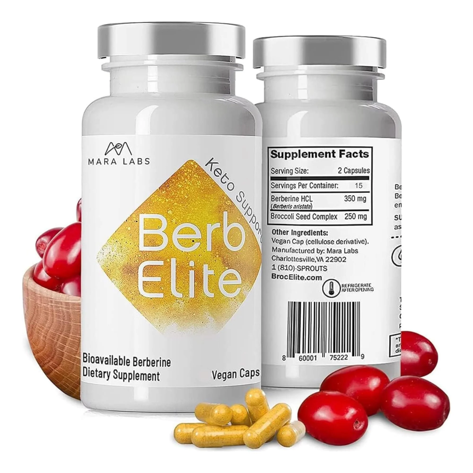 Mara Labs BerbElite | 350mg Berberine HCL & Broccoli Seed Complex for Increase Bioavailability | 30 Vegan Capsules