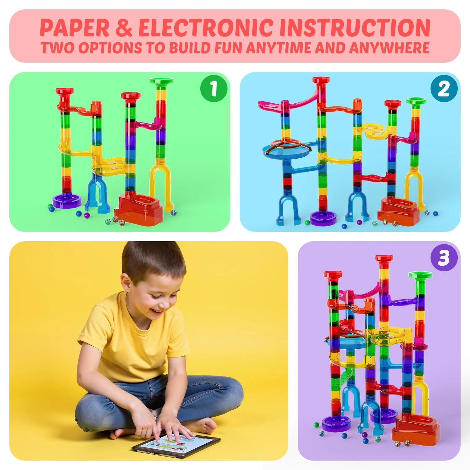 Marble Run, 109 Pcs Marble Maze Race Building Blocks Toy Game & STEM Learning Toys Christmas Birthday Gift for Kids Aged 3-12 - Image 3