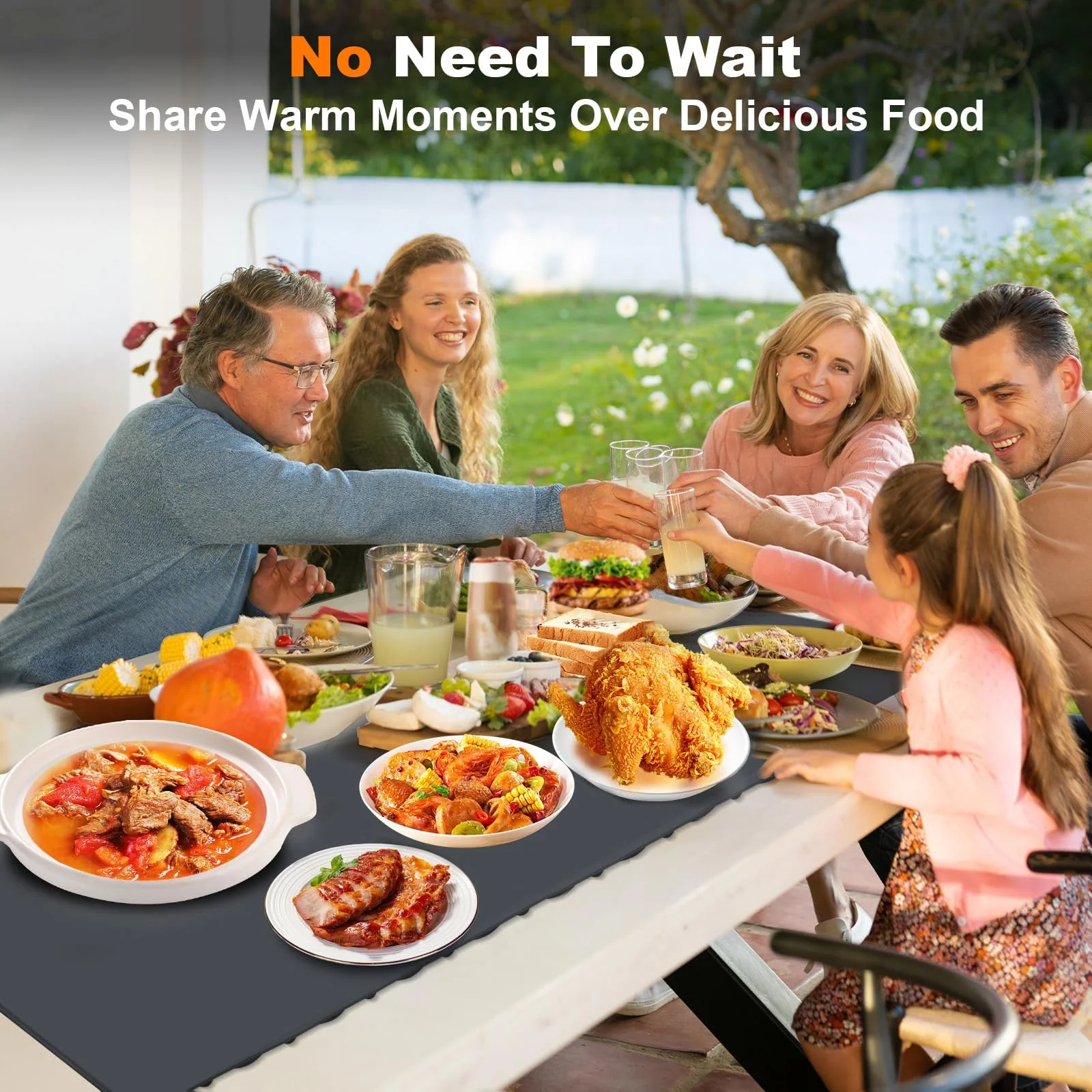 Mariocsa Warming Mat for Food, (XXXL 47"x15") Electric Food Warming Mat Tray, 450W Rapid Full Heating in 8s, 7 Adjustable Temp Settings & 1-8H Timer, Food Warmer Mat for Home, Buffets, Parties - Image 3