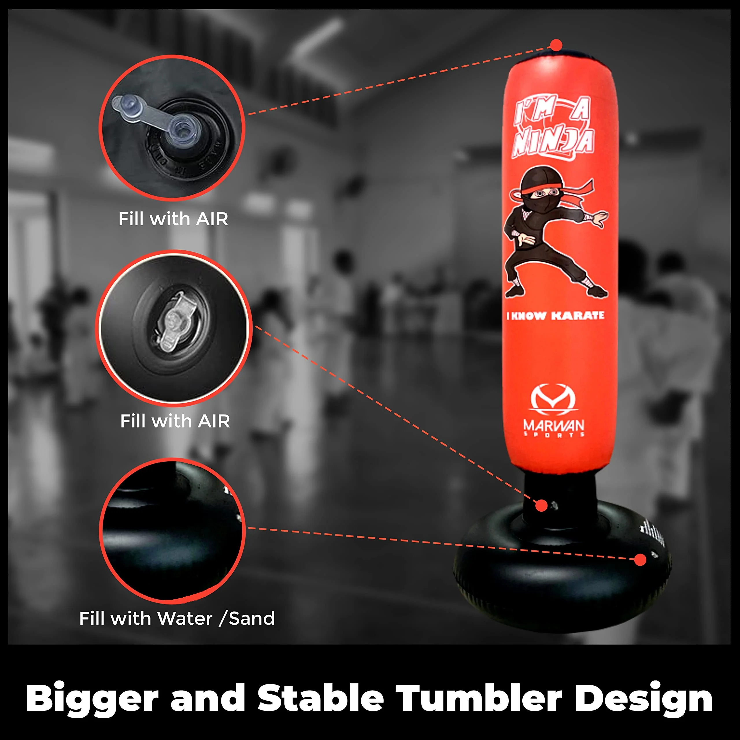 Marwan Sports Kids Punching Bag Toy Set, Inflatable Boxing Bag Toy for Boys Age 3-12, Ninja Toys for Boys, Christmas,Birthday Gifts for Kids 4,5,6,7,8,9,10 Years Old (Red Ninja) - Image 3