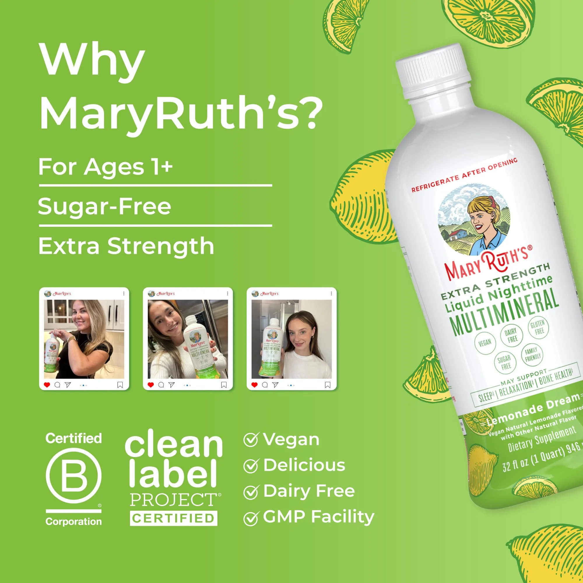 MaryRuth Organics Extra Strength Nighttime Liquid Multimineral | Sugar Free | Calm Magnesium Citrate | NO Melatonin | Calcium Magnesium Zinc | Muscle Relaxation | Lemonade Flavor | Vegan | 32 Serving - Image 4