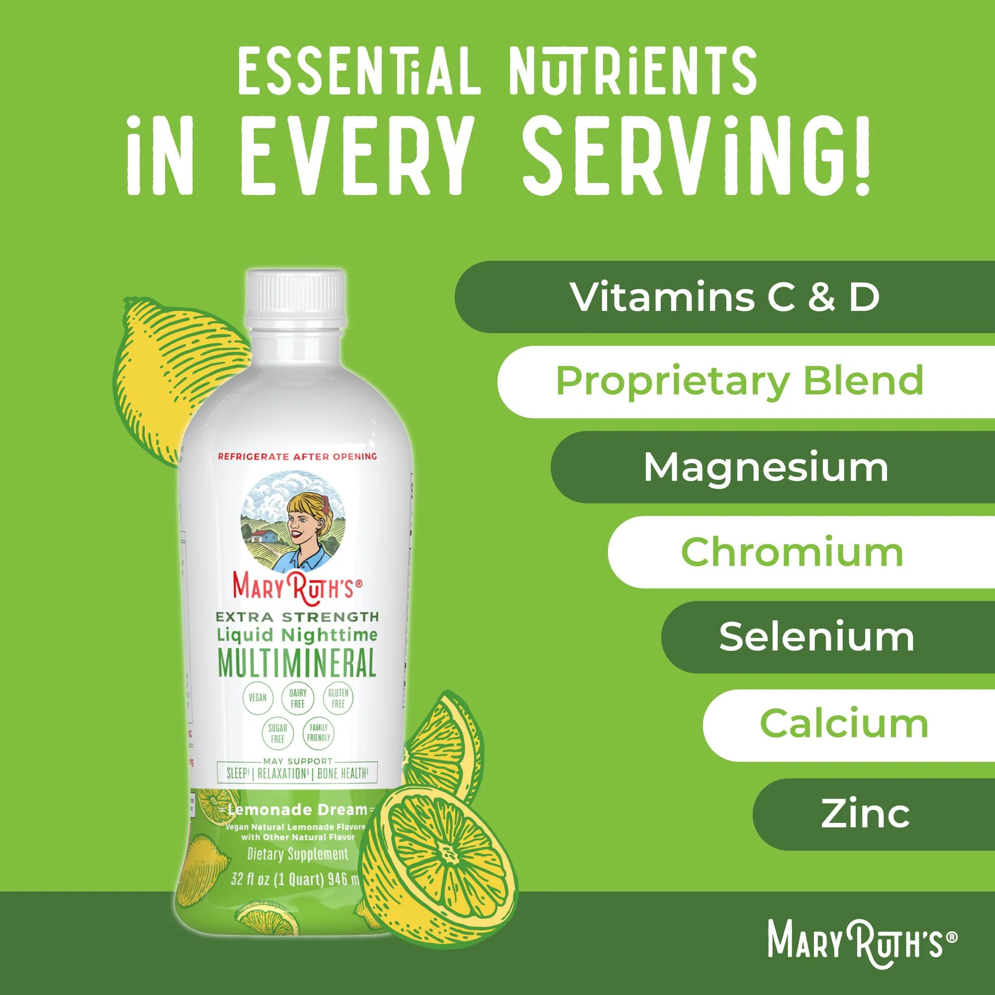 MaryRuth Organics Extra Strength Nighttime Liquid Multimineral | Sugar Free | Calm Magnesium Citrate | NO Melatonin | Calcium Magnesium Zinc | Muscle Relaxation | Lemonade Flavor | Vegan | 32 Serving - Image 5