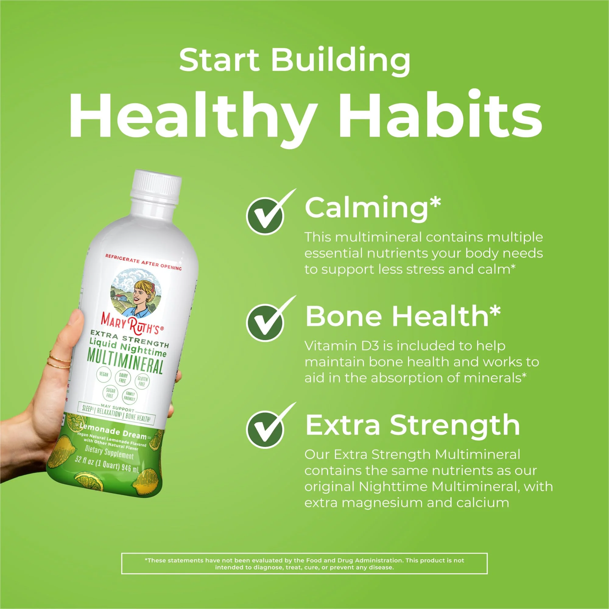 MaryRuth Organics Extra Strength Nighttime Liquid Multimineral | Sugar Free | Calm Magnesium Citrate | NO Melatonin | Calcium Magnesium Zinc | Muscle Relaxation | Lemonade Flavor | Vegan | 32 Serving - Image 7
