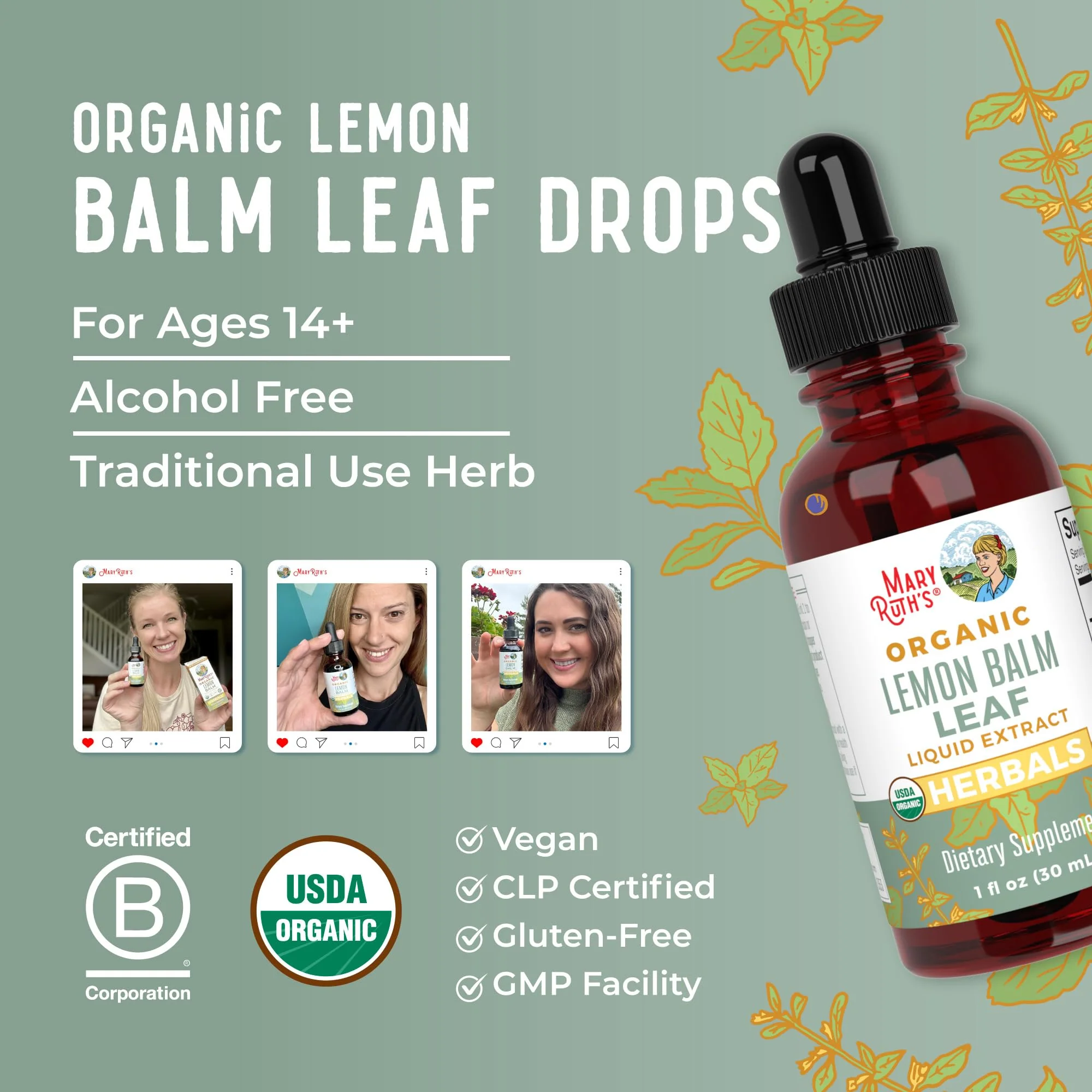 MaryRuth Organics Lemon Balm Leaf Liquid Extract | Mood Support | Relaxation | Calming | Nervine Herbal | Lemon Balm Tincture | USDA Organic | Vegan | Non-GMO | Gluten Free | 1 Fl Oz - Image 5