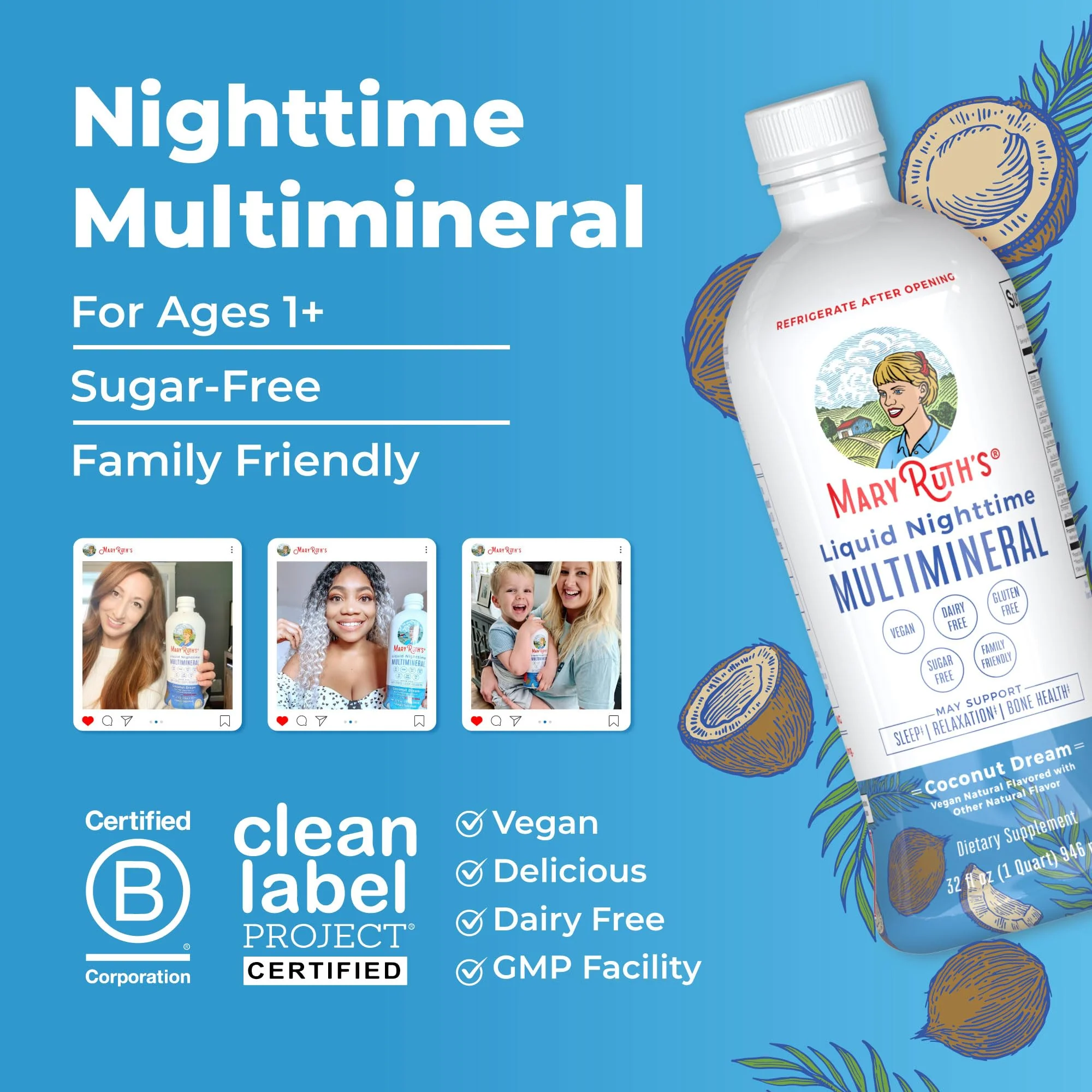 MaryRuth Organics Liquid Nighttime Multimineral | No Melatonin | Bedtime Routine | Magnesium Citrate | Calcium | Zinc | Vitamin D3| Available in 4 Flavors - Vegan | Sugar Free | Gluten Free | 32 Oz - Image 3
