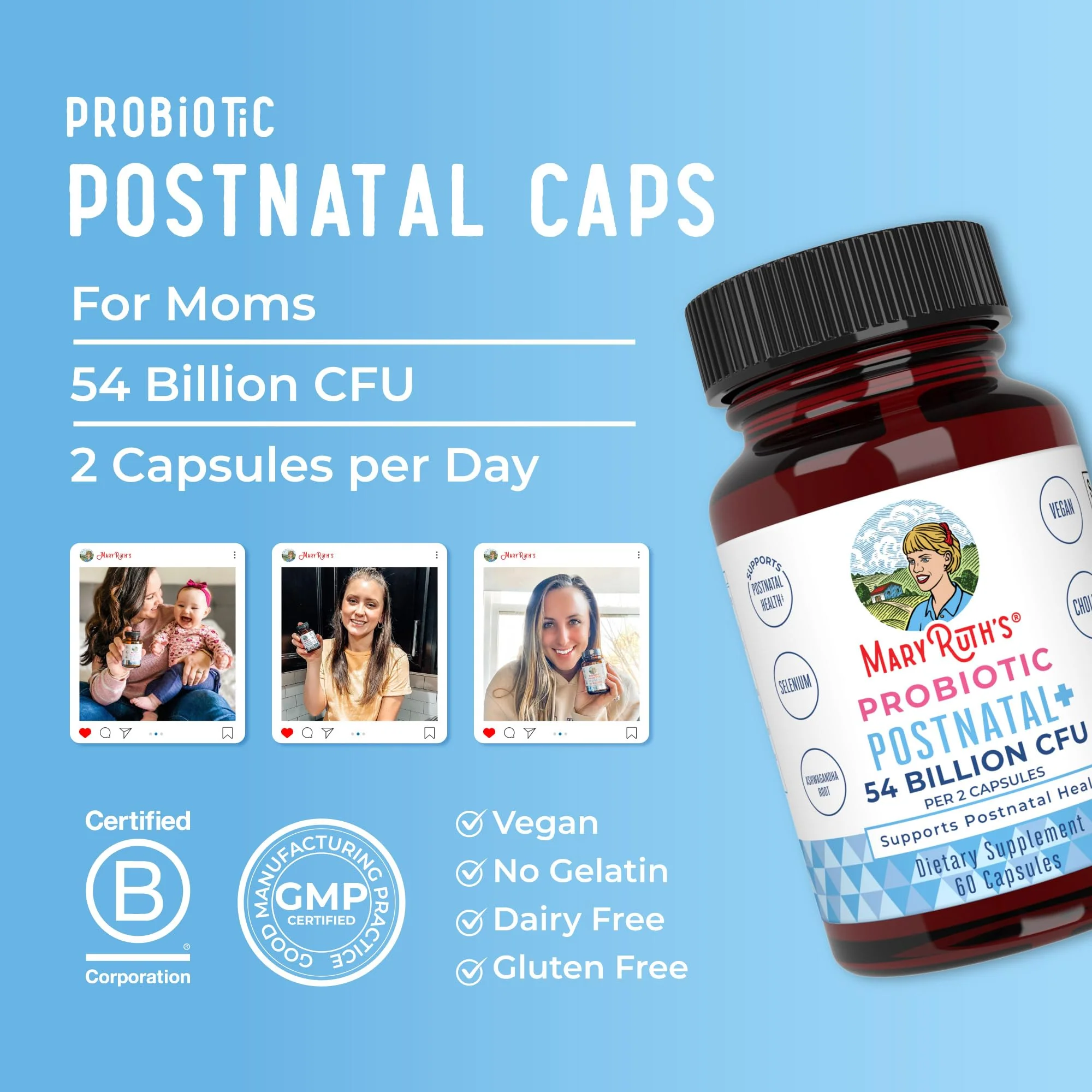 MaryRuth Organics Postnatal Probiotics for Breastfeeding Women | Nursing Probiotic Capsules with Vitamins | Minerals & Antioxidants | 54 Billion CFU | Non-GMO | Vegan | 30 Servings - Image 3