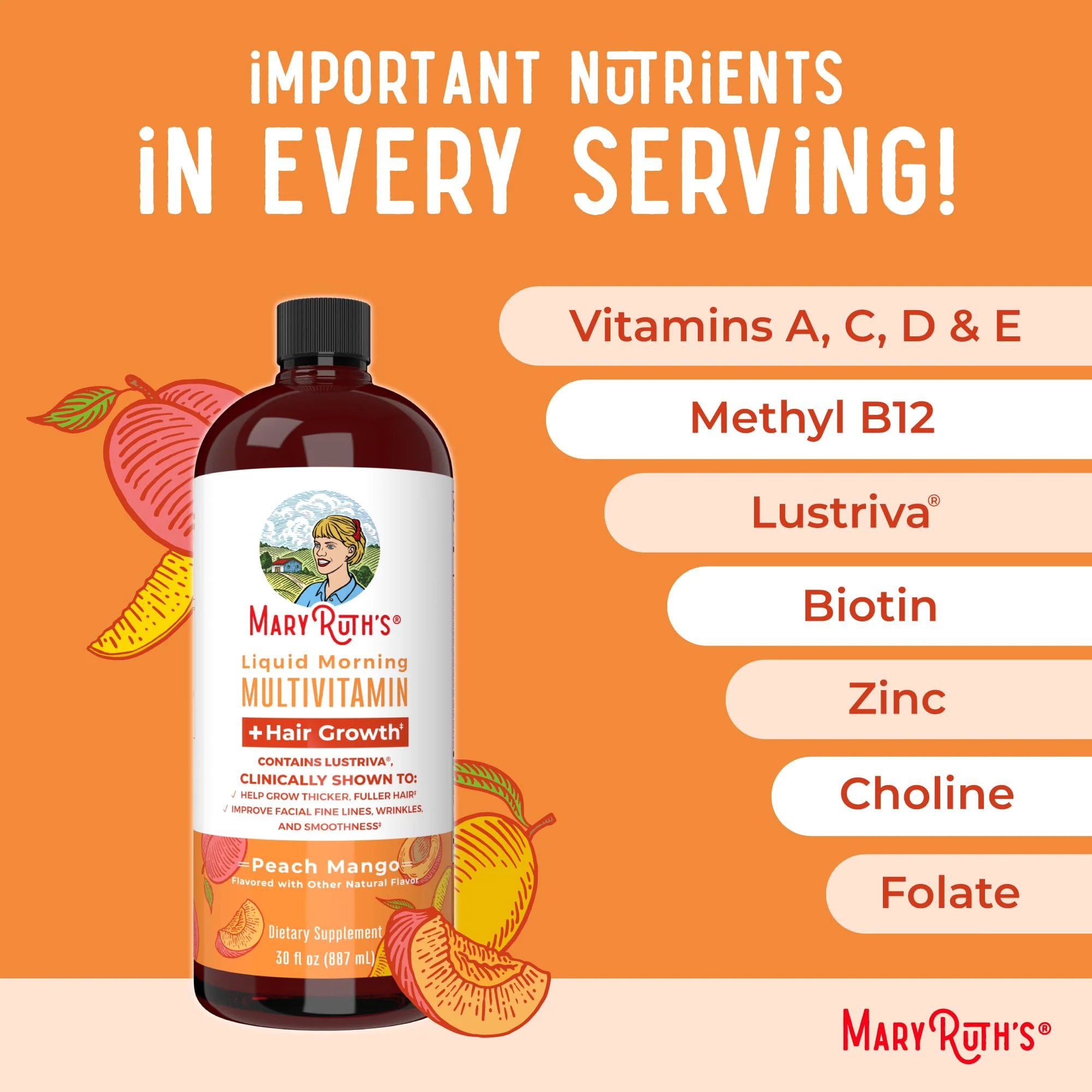 MaryRuth's Liquid Multivitamin + Hair Growth | Clinically Tested for Thicker Hair & Facial Wrinkles in Women | Biotin 10000mcg | Lustriva Hair Growth Supplements | Skin Care | Ages 18+ | 30 Fl Oz - Image 3