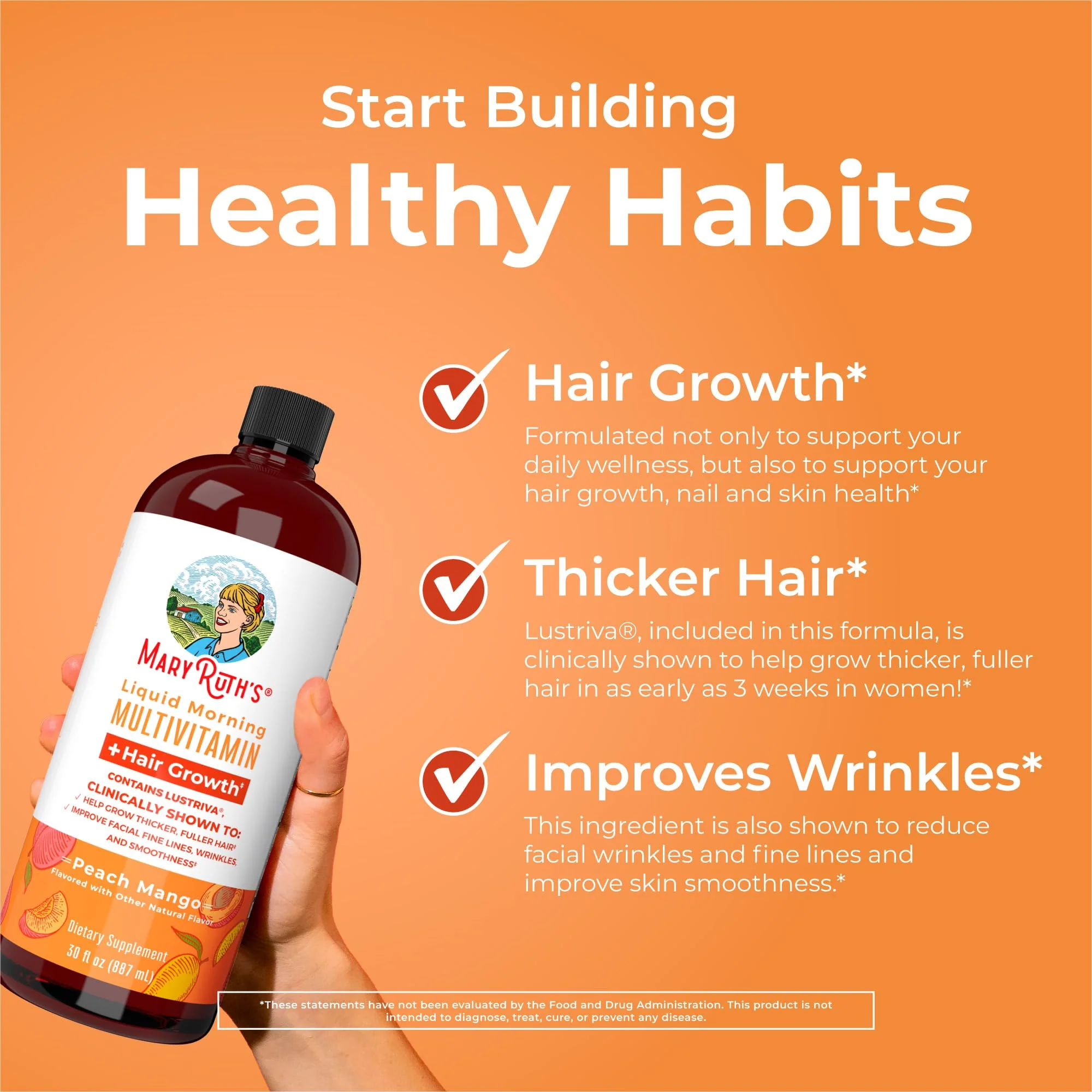 MaryRuth's Liquid Multivitamin + Hair Growth | Clinically Tested for Thicker Hair & Facial Wrinkles in Women | Biotin 10000mcg | Lustriva Hair Growth Supplements | Skin Care | Ages 18+ | 30 Fl Oz - Image 5