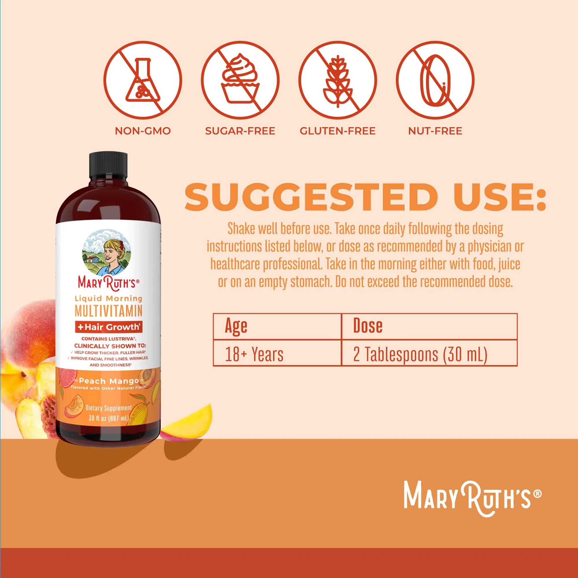 MaryRuth's Liquid Multivitamin + Hair Growth | Clinically Tested for Thicker Hair & Facial Wrinkles in Women | Biotin 10000mcg | Lustriva Hair Growth Supplements | Skin Care | Ages 18+ | 30 Fl Oz - Image 7