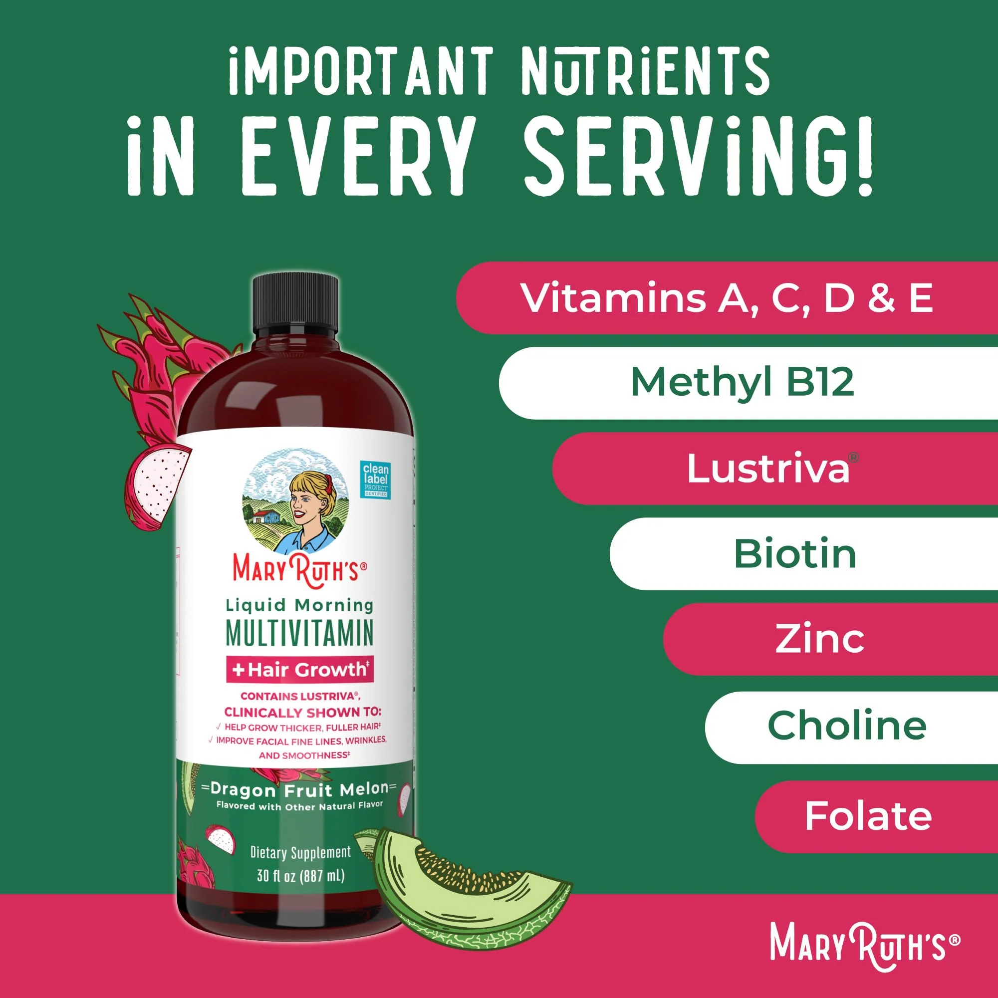 MaryRuth's Liquid Multivitamin + Hair Growth | Clinically Tested in Women for Thicker Hair & Facial Wrinkles | Biotin 10000mcg | Lustriva Hair Growth Supplements | Skin Care | Ages 18+ | 30 Fl Oz - Image 4