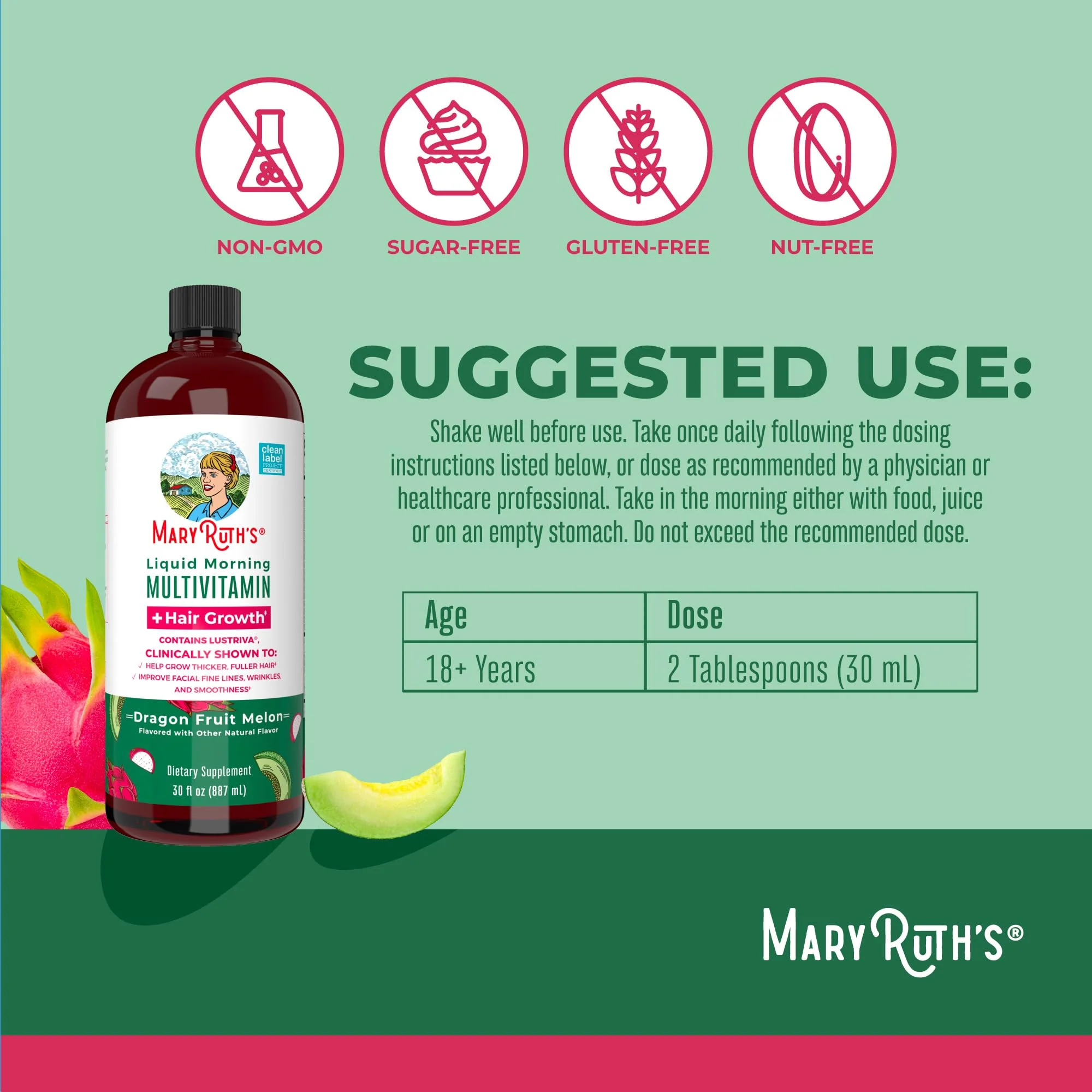 MaryRuth's Liquid Multivitamin + Hair Growth | Clinically Tested in Women for Thicker Hair & Facial Wrinkles | Biotin 10000mcg | Lustriva Hair Growth Supplements | Skin Care | Ages 18+ | 30 Fl Oz - Image 8