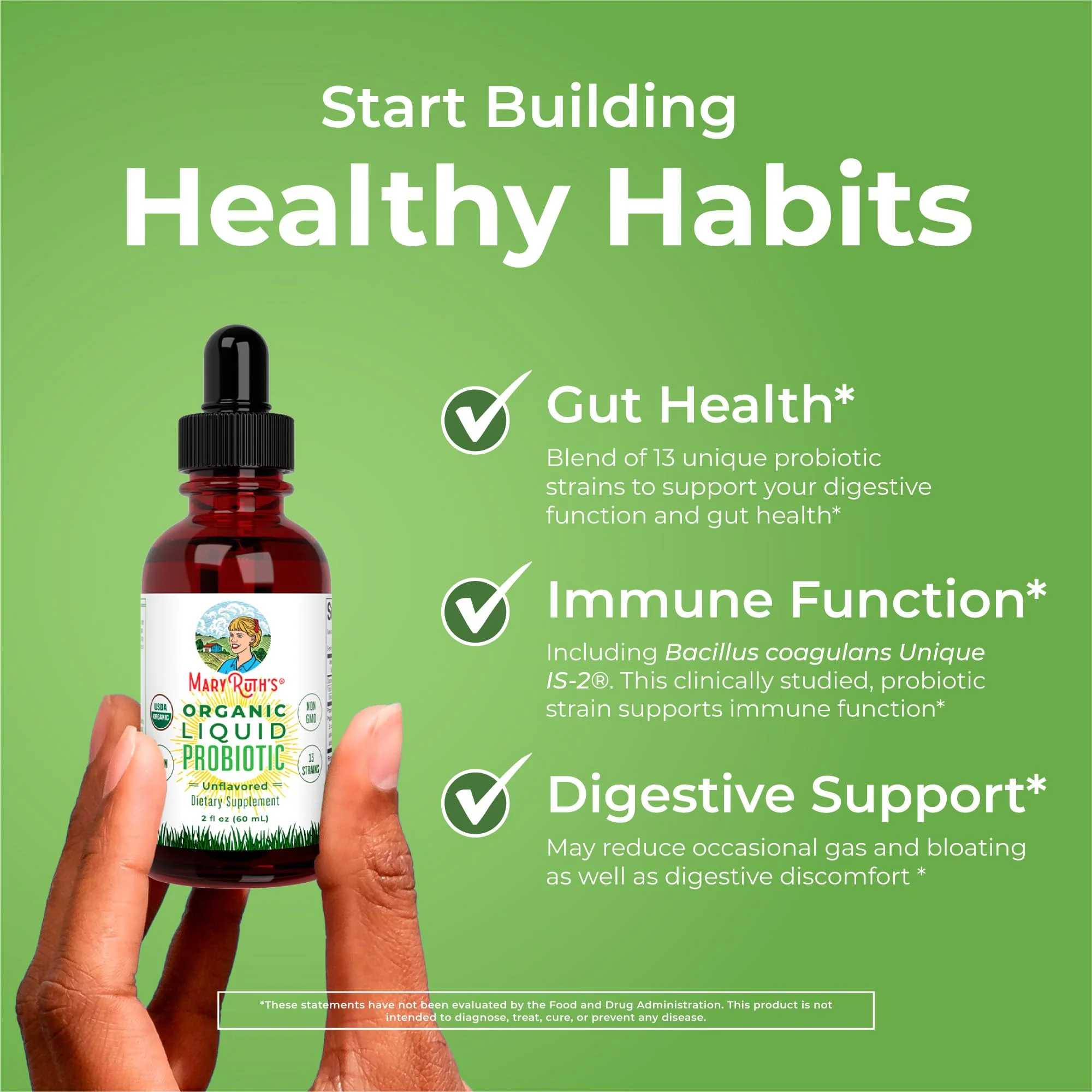 MARYRUTH'S Organics Liquid Probiotic for Ages 4+ | 2 Billion CFU | 13 Probiotic Strains | Gut Health & Digestive Support | Gas & Bloating Support | Vegan | Gluten Free | Travel-Friendly | 20 Servings - Image 6