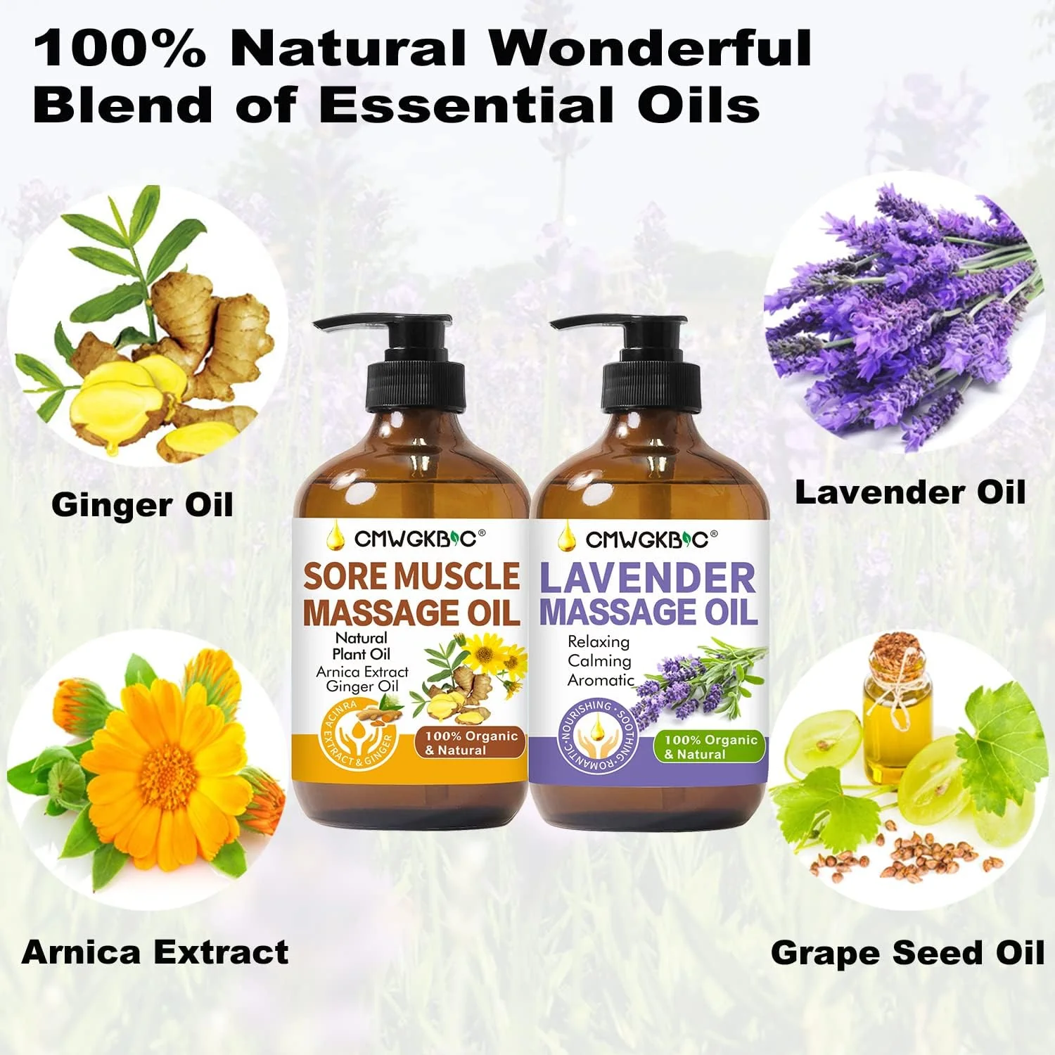 Massage Oil for Massage Therapy,Lymphatic Drainage-Ginger Oil Sore Muscle Arnica Oil &Lavender Oil Relaxing Massage Oils for Date Night,Massage Ball,Christmas Gifts for Men,Stocking Stuffers for Women - Image 2