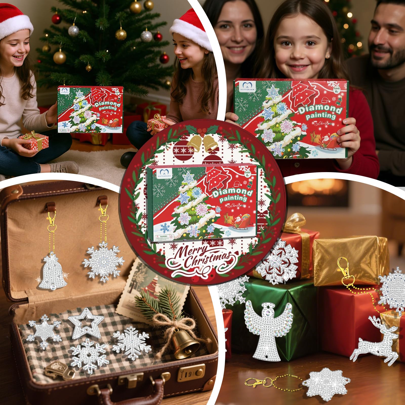MATHARAGO 20 Pcs Snowflakes Diamond Art, 5D DIY Double-Sided Christmas Ornaments, Diamond Painting Keychains for Christmas and Daily Decoration(White-Christmas) - Image 2