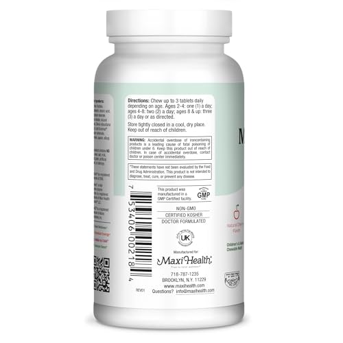 Maxi Health Chewable Multivitamin for Kids, Teens and Adults - Cherry Chewable Vitamins for Adults & Children - Kosher Kids Multivitamin + Iron (180 Tablets) - Image 8