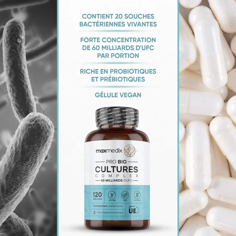 maxmedix Probiotic Complex 60 Billion CFU/Portion 120 Vegan Capsules, Intestinal Flora Probiotic, Lactobacillus Gasseri, Lactobacillus Rhamnosus, Lactic Ferments-20 Strains Microbiota Balance - Image 3