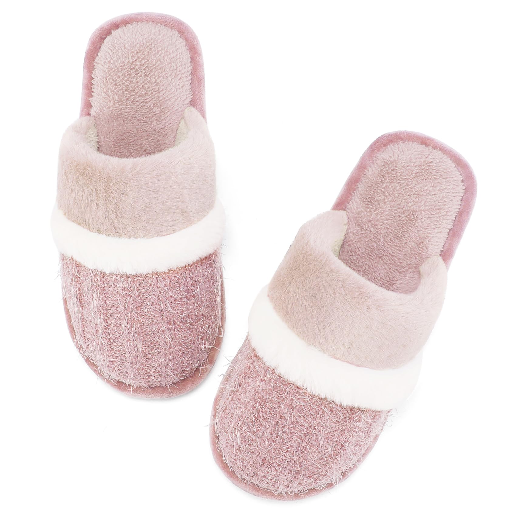 MAXTOP House Slippers for Women Fluffy Memory Foam Cute Comfy Fuzzy Slippers Slip on Anti-Skid Christmas Gifts for Women Mom Indoor and Outdoor Size 9 10 Pink