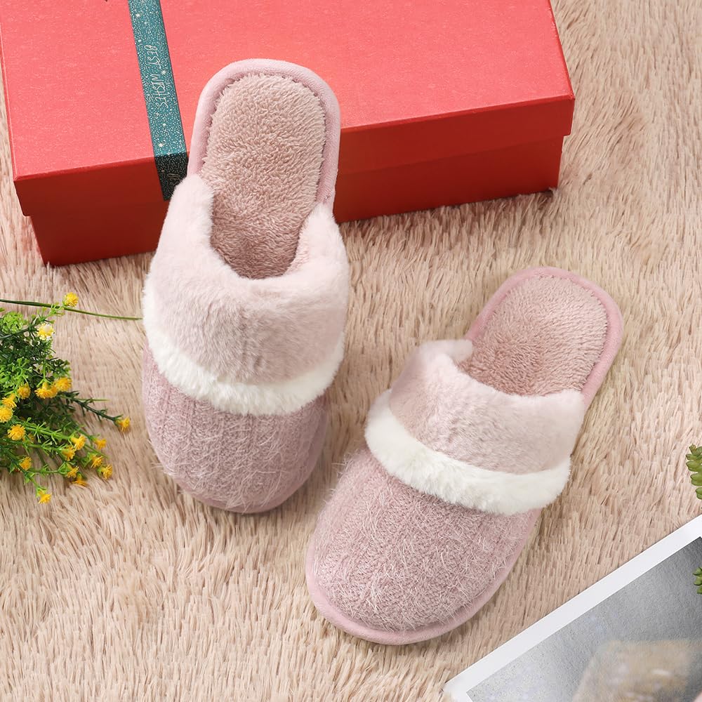 MAXTOP House Slippers for Women Fluffy Memory Foam Cute Comfy Fuzzy Slippers Slip on Anti-Skid Christmas Gifts for Women Mom Indoor and Outdoor Size 9 10 Pink - Image 2