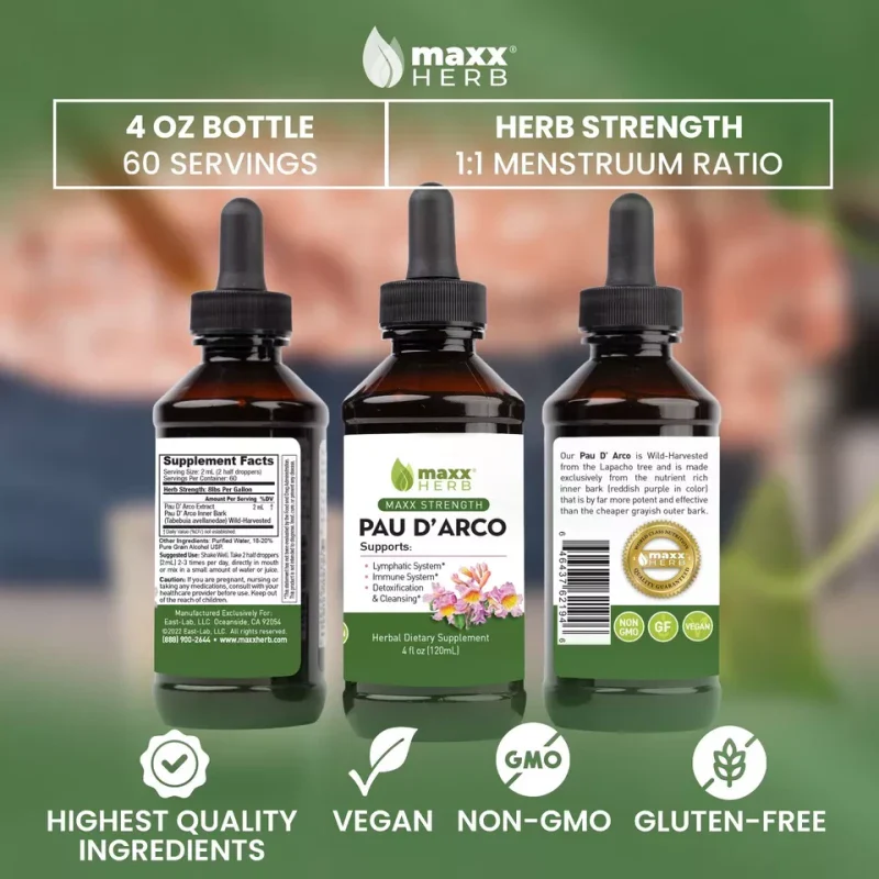 Maxx Herb Pau D' Arco Extract, Taheebo Tea Inner Bark for Detox & Cleansing, 4oz | Maxx Herb Extracto de Pau D'Arco - Corteza Interna de Taheebo para Desintoxicación y Limpieza - 4 oz - Image 5