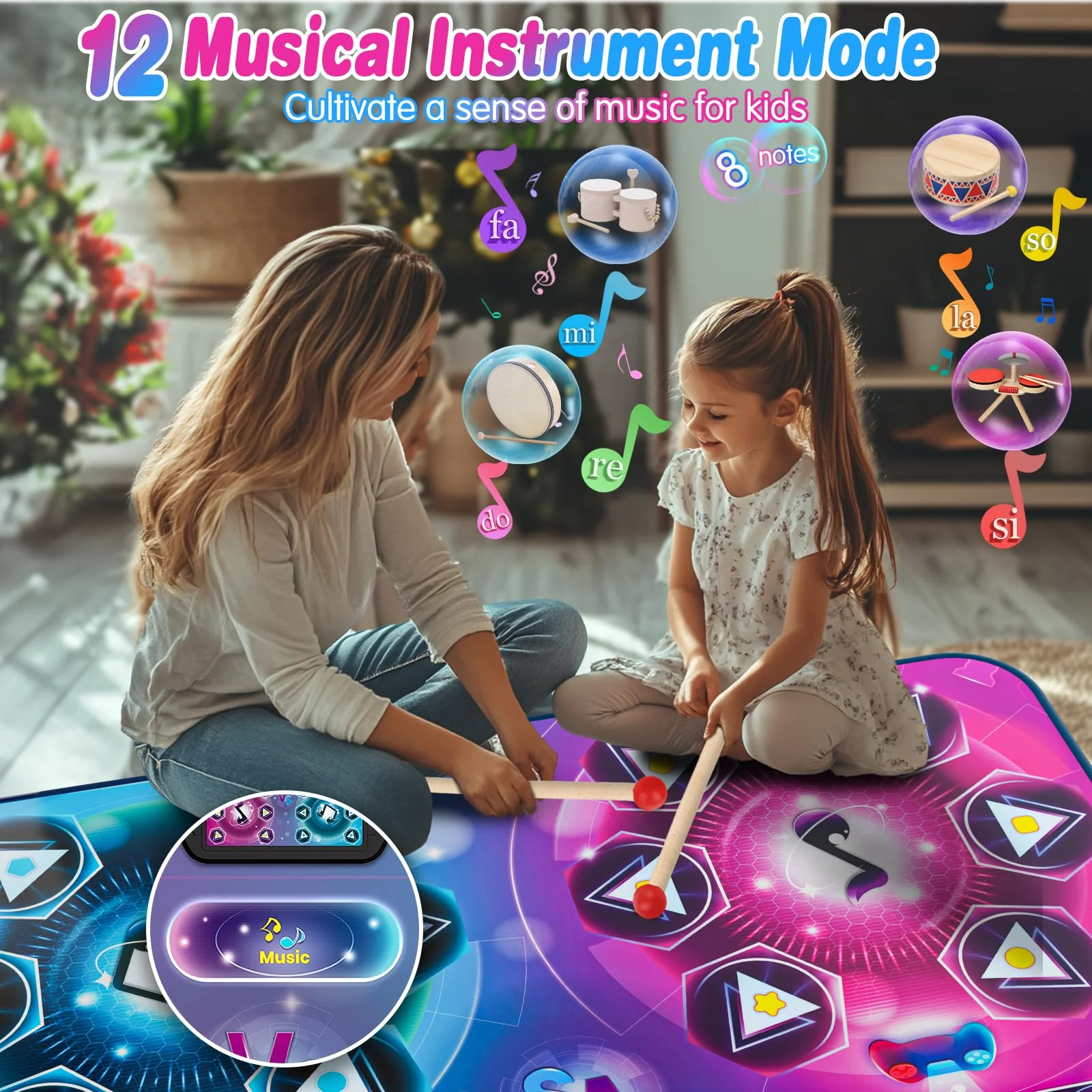 maysida Dance Mat Toy Gift for Kids ages 3-12, Dancing Music Playmat with 12 Key, Large Size (59*38 in), Double User Challenge Game Christmas Birthday Gift for Girls Boys 5 6 7 8 9 10 11 12 Year Old - Image 3