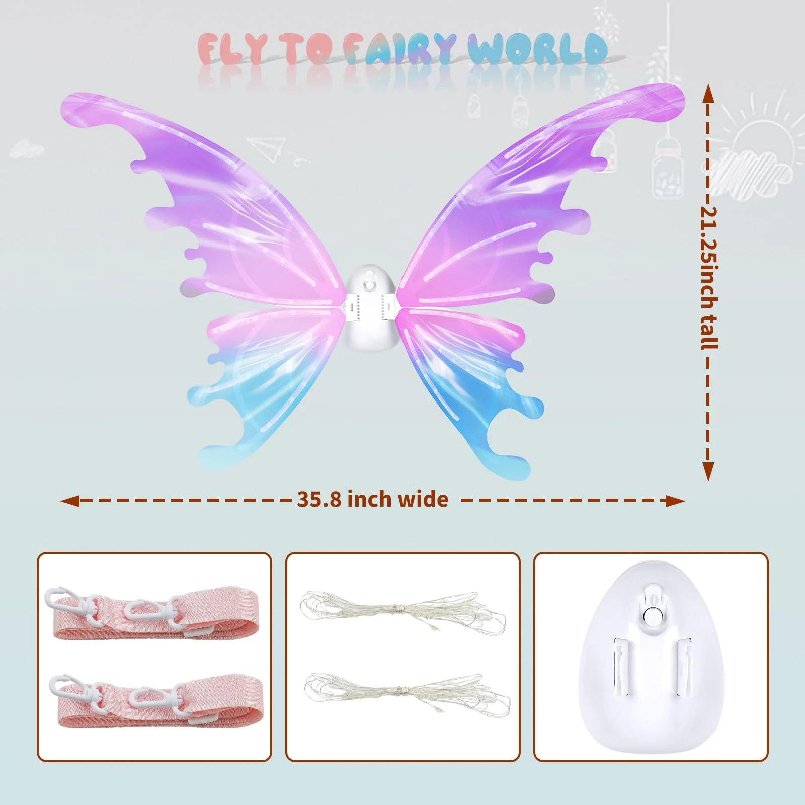 maysida Electric Fairy Wings for Girls, Light Up Moving Butterfly Wings with LED Lights and Music, Toy for Kids as Halloween Valentine Birthday Christmas Party Costume Princess Cosplay Dress Up Gift - Image 2