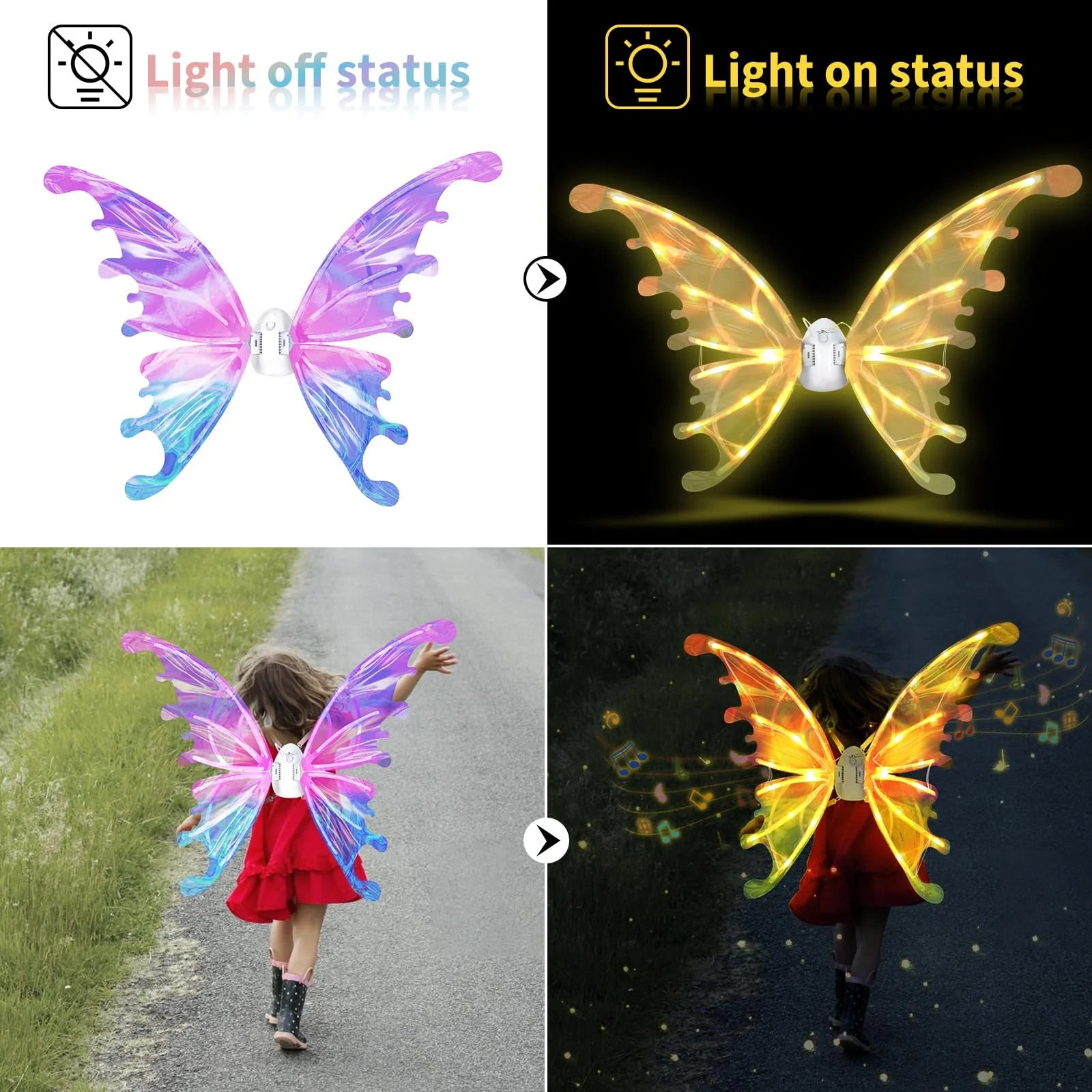 maysida Electric Fairy Wings for Girls, Light Up Moving Butterfly Wings with LED Lights and Music, Toy for Kids as Halloween Valentine Birthday Christmas Party Costume Princess Cosplay Dress Up Gift - Image 4